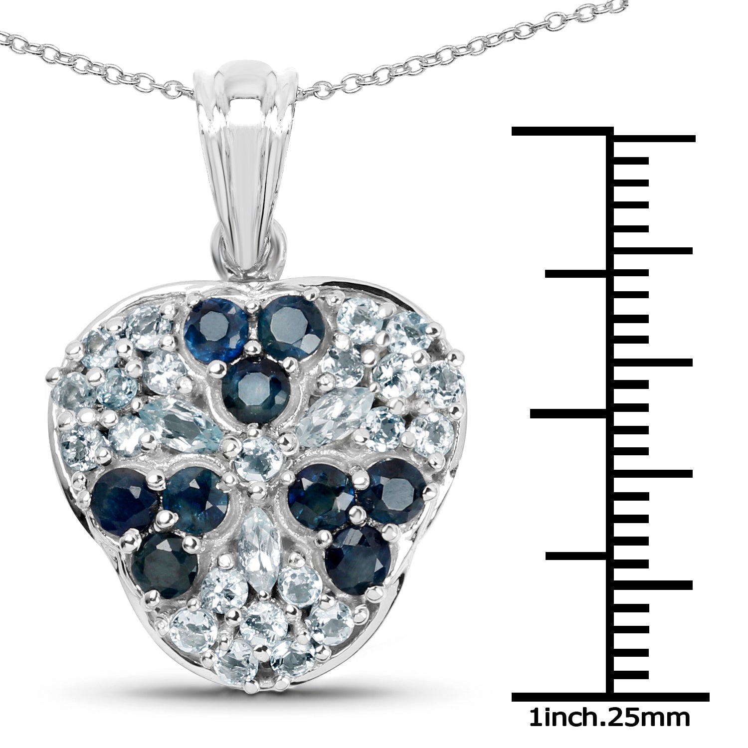 2.73 Carat Genuine Blue Sapphire and Aquamarine .925 Sterling Silver Pendant on sale at MyriadMart