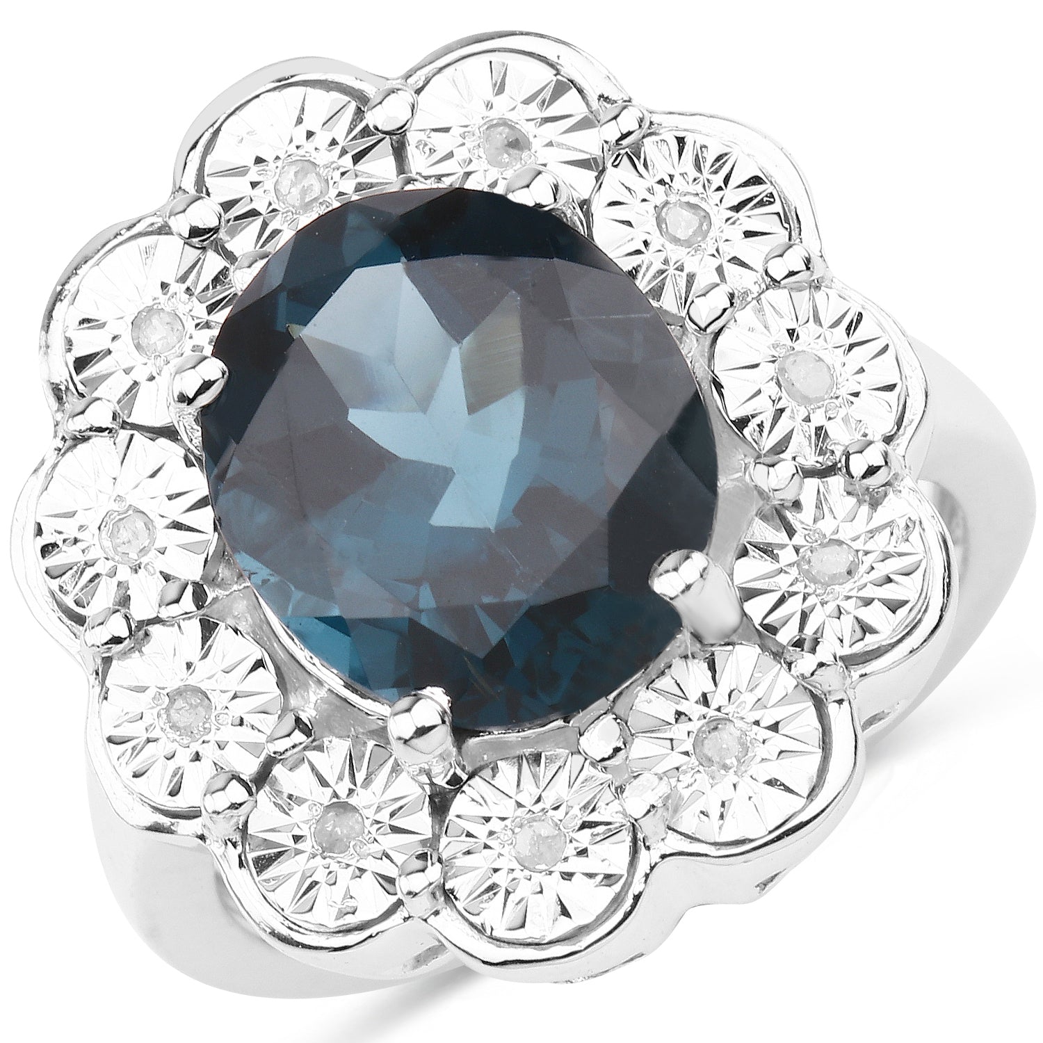 5.11 Carat Genuine London Blue Topaz and White Diamond .925 Sterling Silver Ring on sale at MyriadMart
