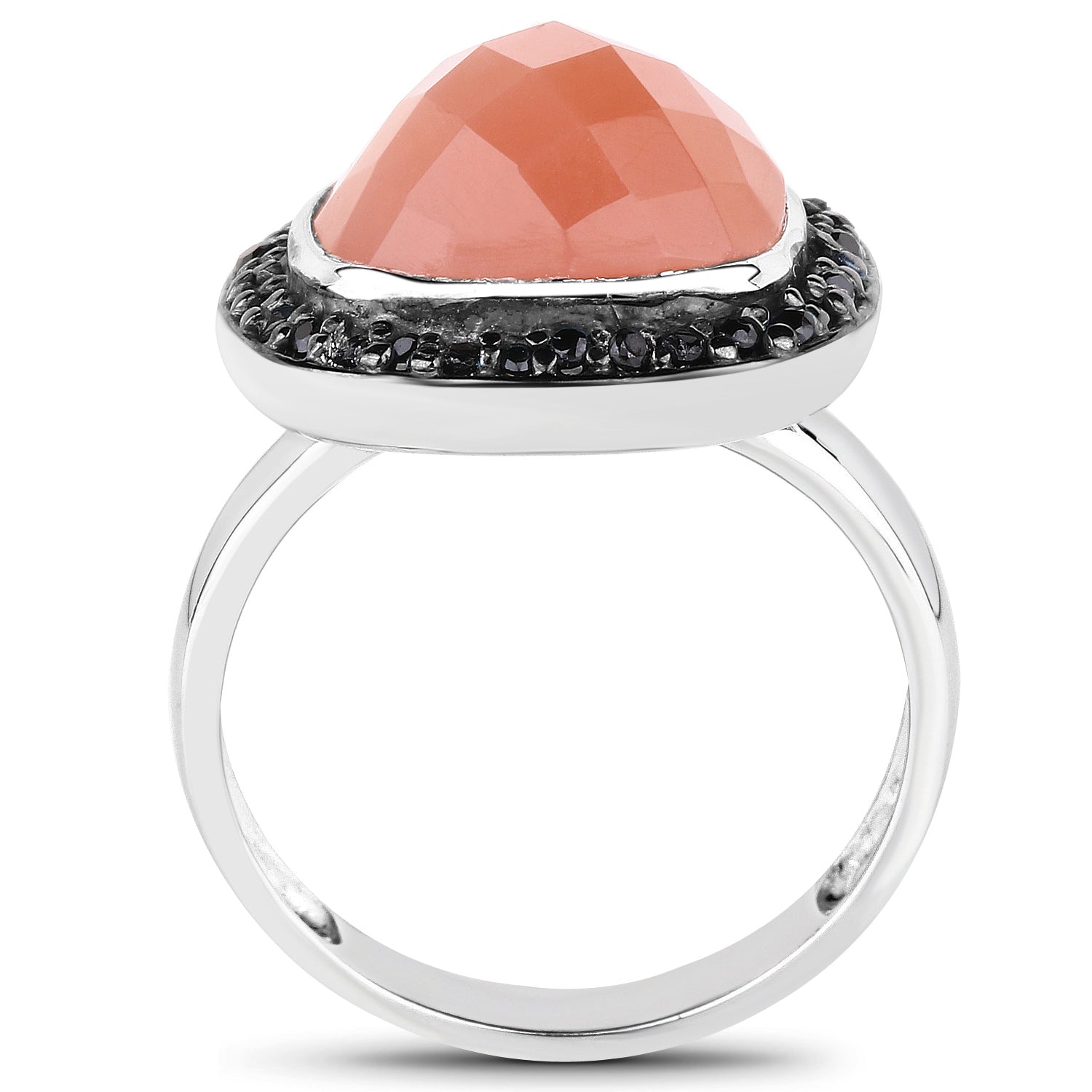 6.46 Carat Genuine Peach Moonstone and Black Spinel .925 Sterling Silver Ring on sale at MyriadMart