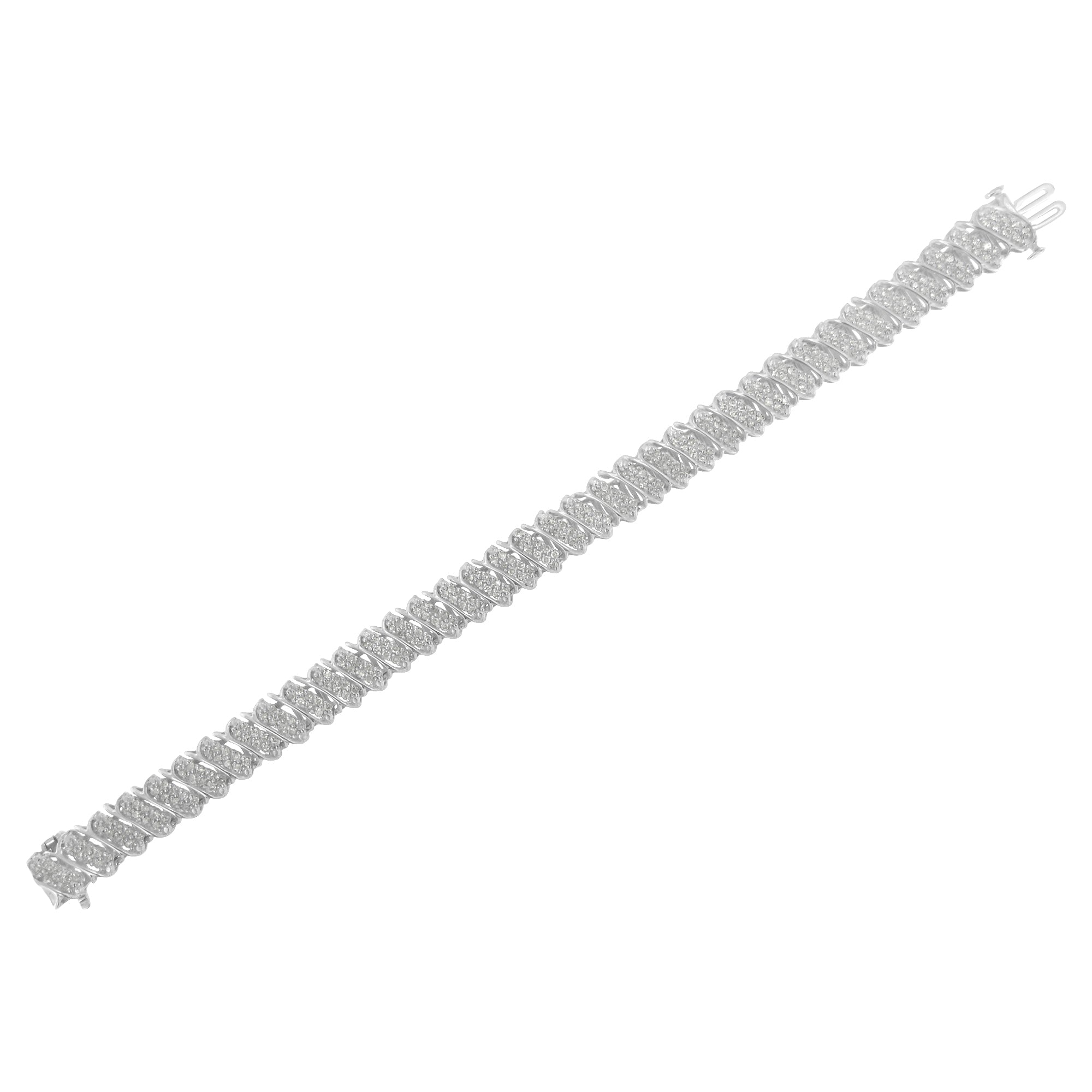 .925 Sterling Silver 3.0 Cttw Diamond Multi Row Cluster Slanted Wave Link 7-Â¼â€ Tennis Bracelet I-J Color, I2-I3 Clarity on sale at MyriadMart
