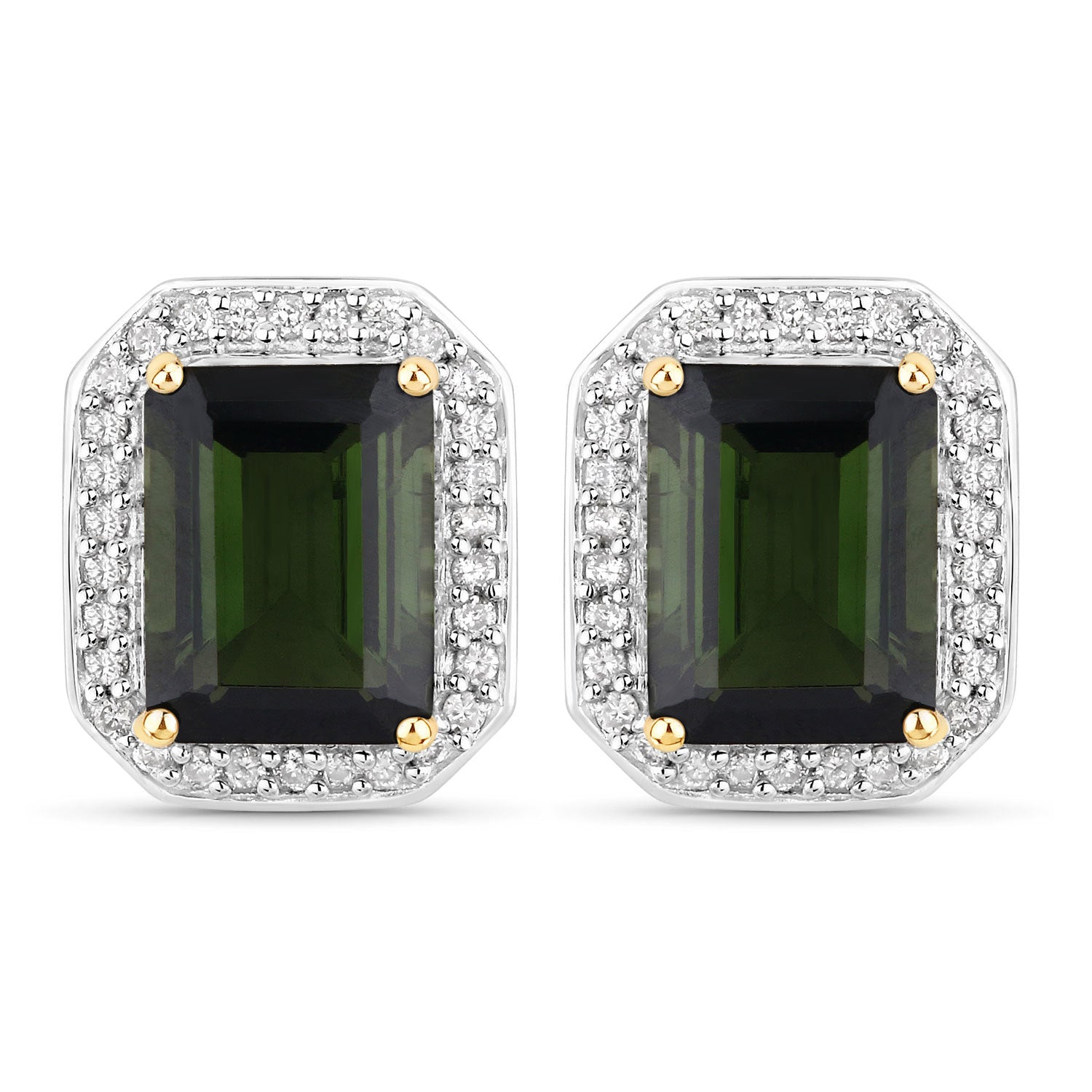 3.57 Carat Genuine Green Tourmaline and White Diamond 14K Yellow Gold Earrings on sale at MyriadMart