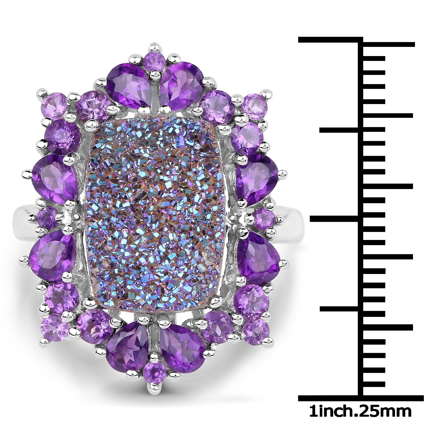 5.97 Carat Genuine Drusy Quartz and Amethyst .925 Sterling Silver Ring on sale at MyriadMart