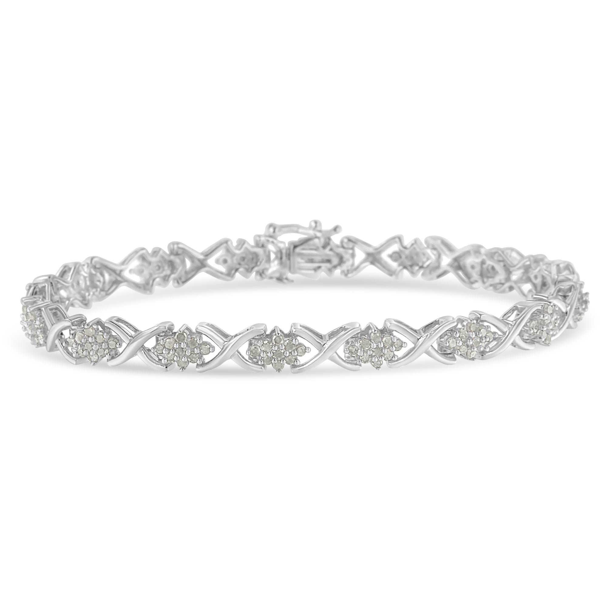 .925 Sterling Silver 1-1/2 Cttw Diamond Cluster X Link 7" Tennis Bracelet I-J color, I3 clarity on sale at MyriadMart