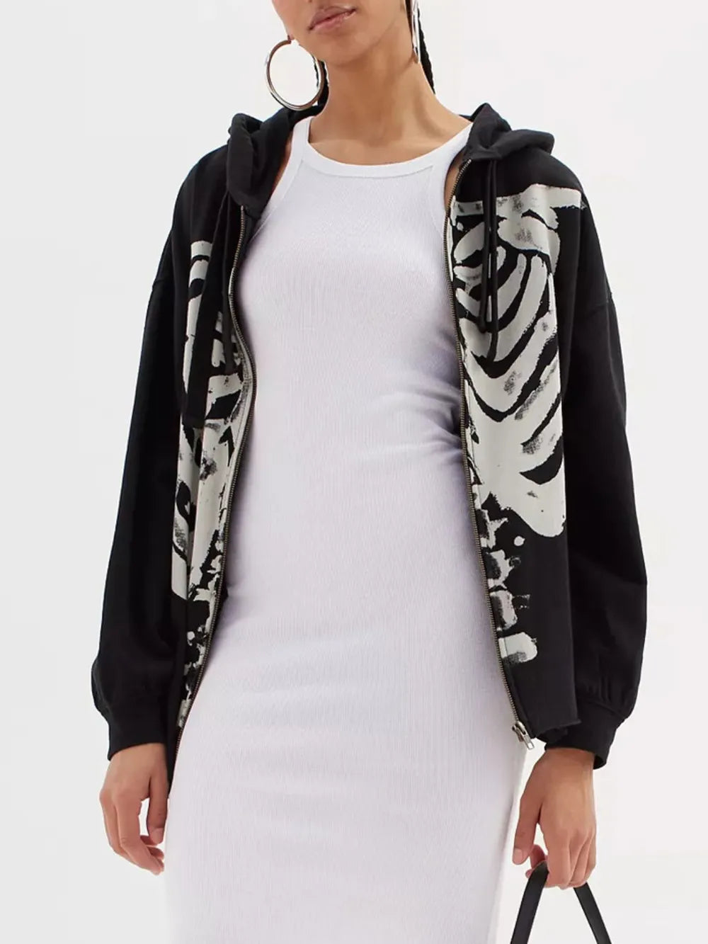 Skeleton Zip Up Drawstring Hoodie - MyriadMart