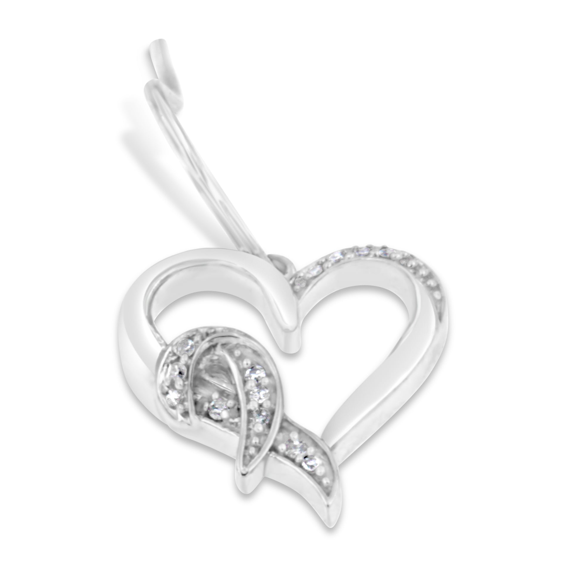 Sterling Silver Round Cut Diamond Heart Dangle Earrings 0.09 cttw, H-I Color, I1-I2 Clarity on sale at MyriadMart