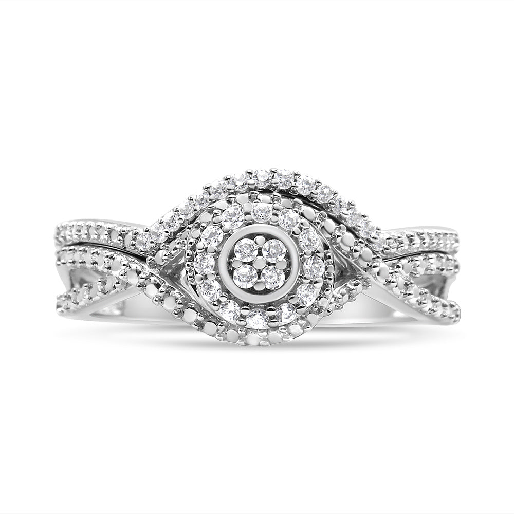 .925 Sterling Silver 1/6 Cttw Diamond Composite Halo and Split Shank Bridal Set Ring and Band I-J Color, I3 Clarity - Size 7 on sale at MyriadMart