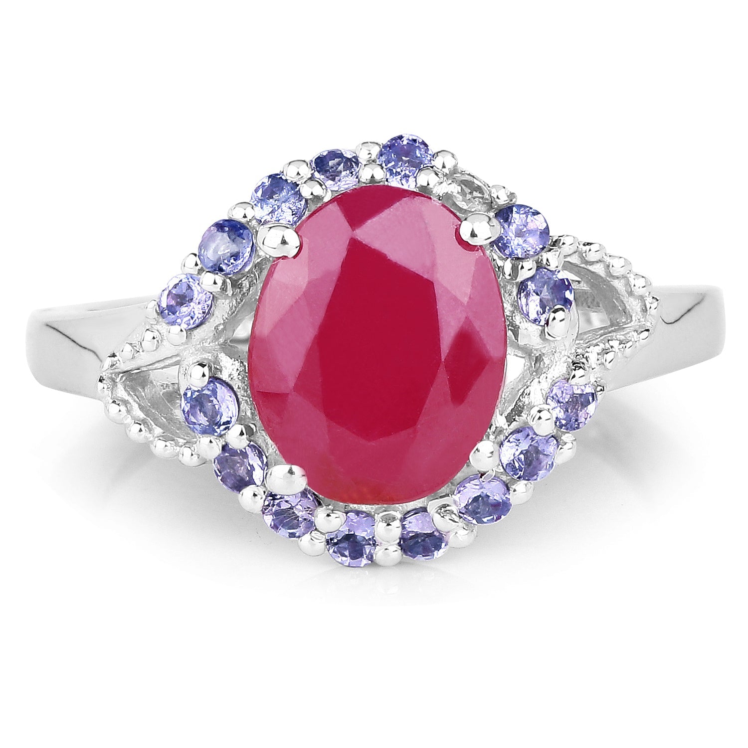 4.03 Carat Genuine Glass Filled Ruby & Tanzanite .925 Sterling Silver Ring on sale at MyriadMart