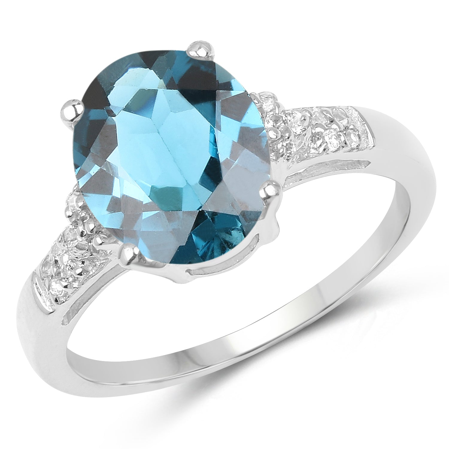 2.64 Carat Genuine London Blue Topaz and White Topaz .925 Sterling Silver Ring on sale at MyriadMart