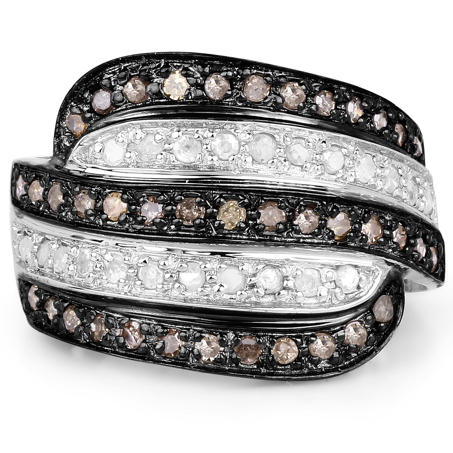 0.80 Carat Genuine Brown Diamond and White Diamond .925 Sterling Silver Ring on sale at MyriadMart