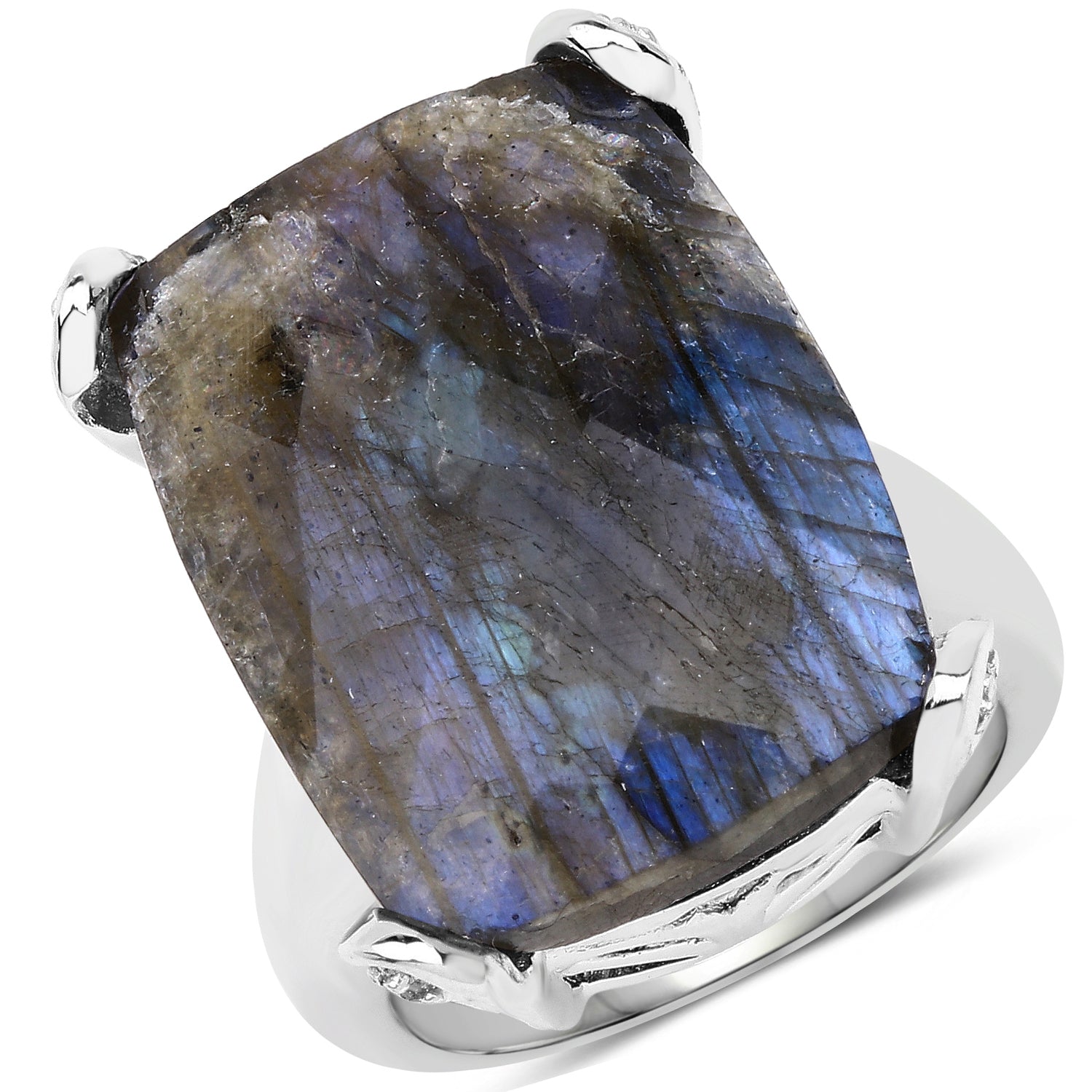 17.17 Carat Genuine Labradorite and White Topaz .925 Sterling Silver Ring on sale at MyriadMart