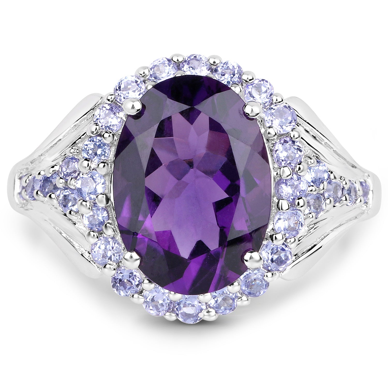 5.90 Carat Genuine Amethyst and Tanzanite .925 Sterling Silver Ring on sale at MyriadMart