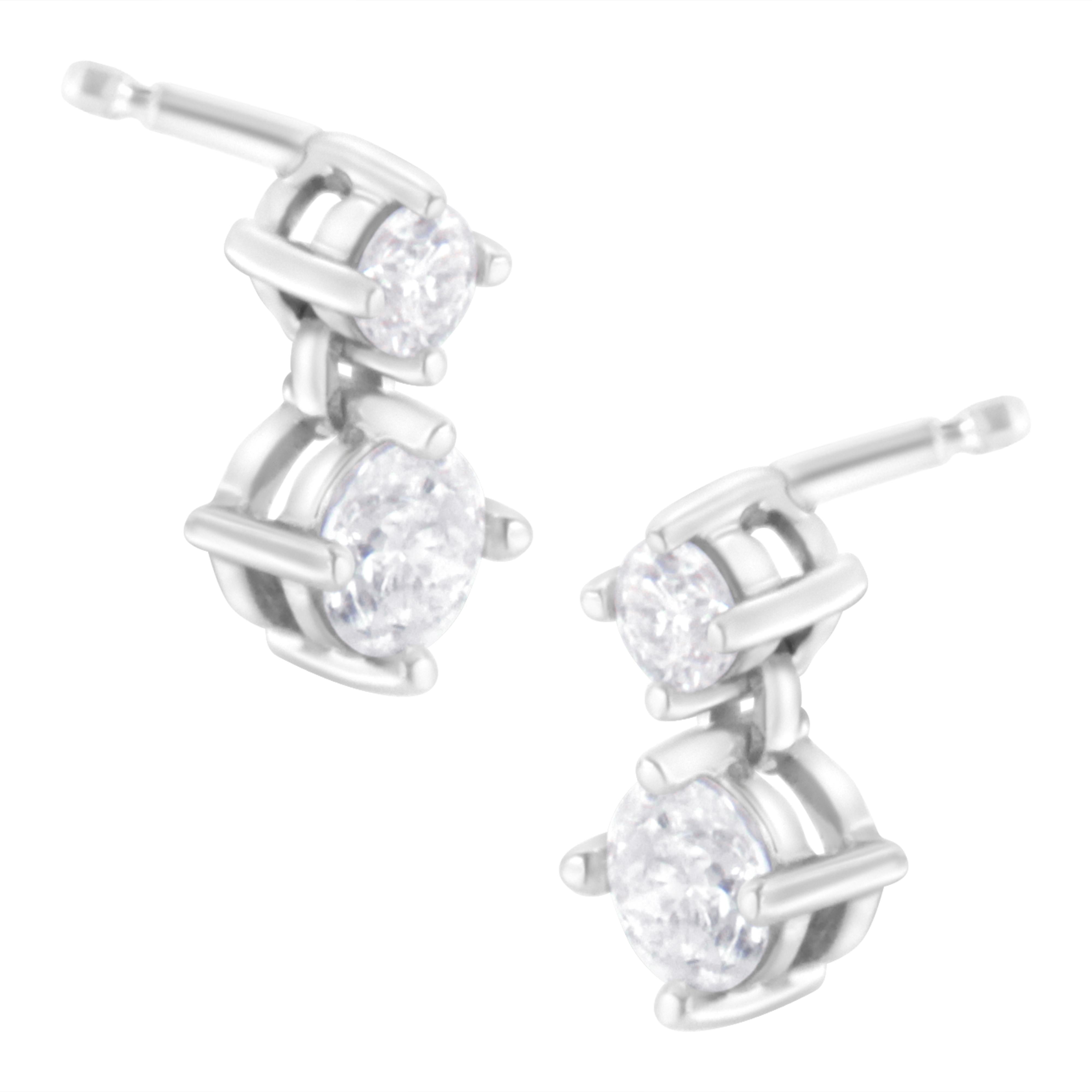 14K White Gold 1 cttw Double Diamond Stud Earrings H-I Clarity, SI2-I1 Color on sale at MyriadMart