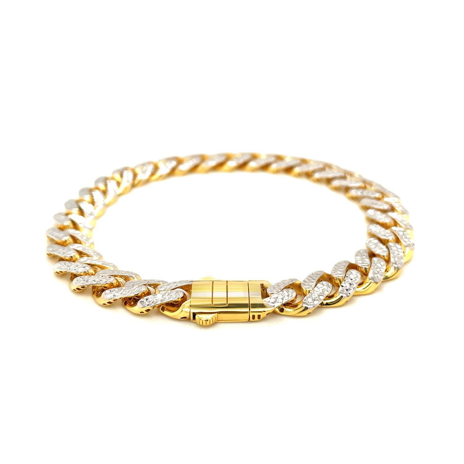 14k Two Tone Gold 8 1/4 inch Curb Chain Bracelet with White Pave on sale at MyriadMart