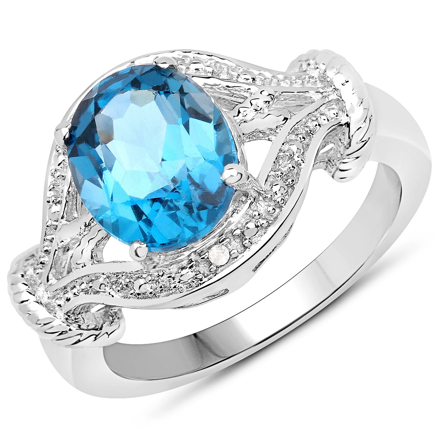 3.26 Carat Genuine London Blue Topaz & White Diamond .925 Sterling Silver Ring on sale at MyriadMart