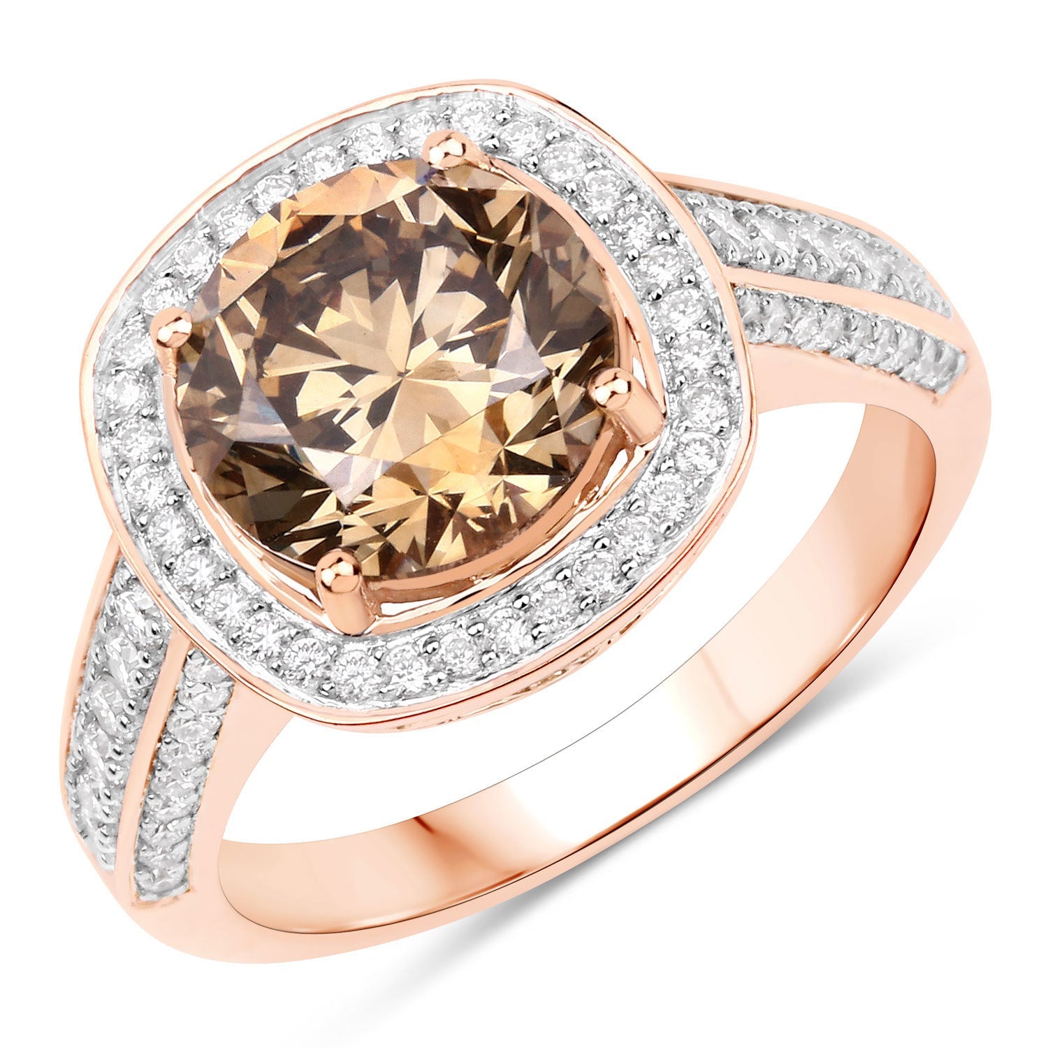 IGI Certified 3.01 Carat Genuine Brown Diamond Center and 0.52cttw White Diamond 18K Rose Gold Ring 3.53cttw on sale at MyriadMart