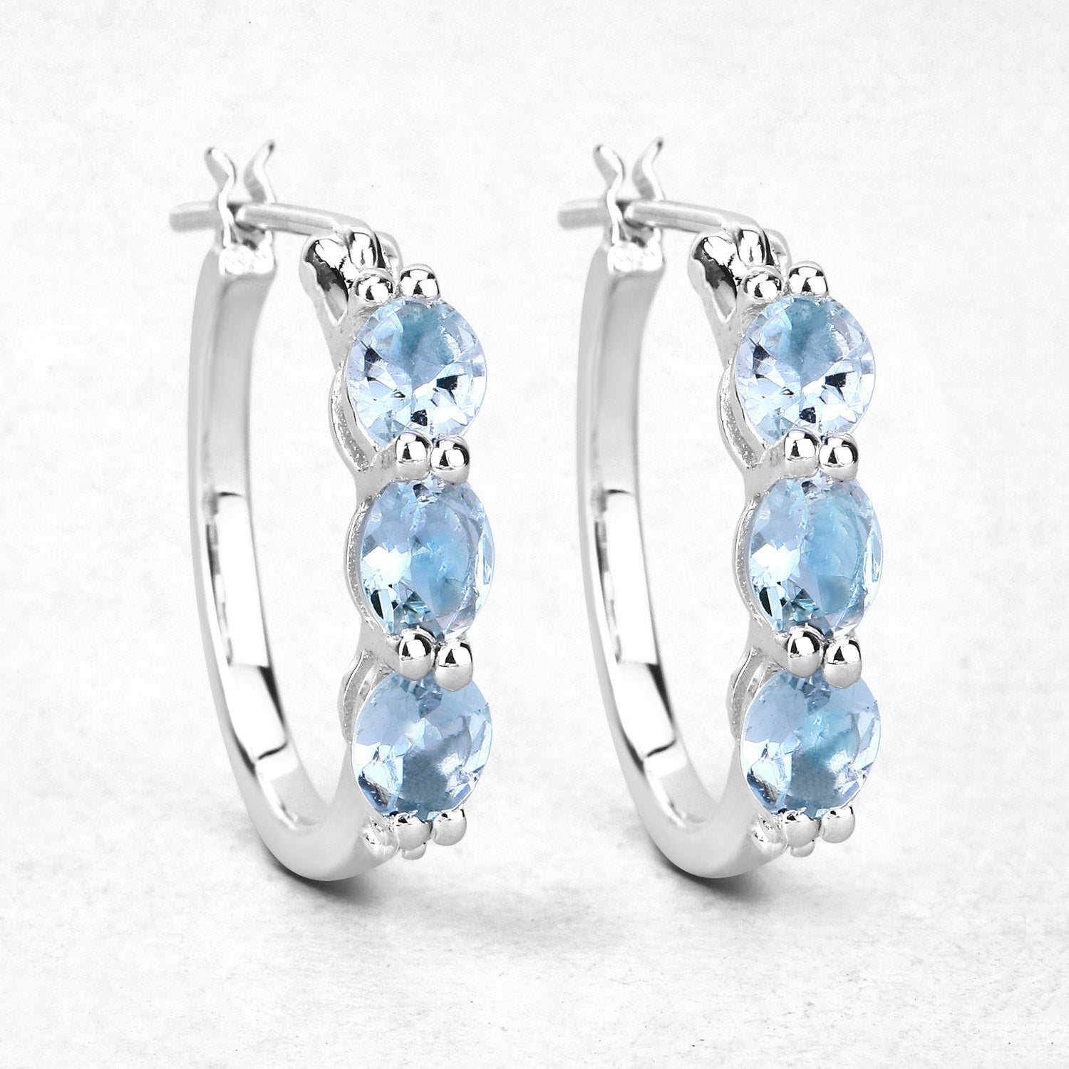 1.75 Carat Genuine Aquamarine and White Diamond .925 Sterling Silver Earrings on sale at MyriadMart