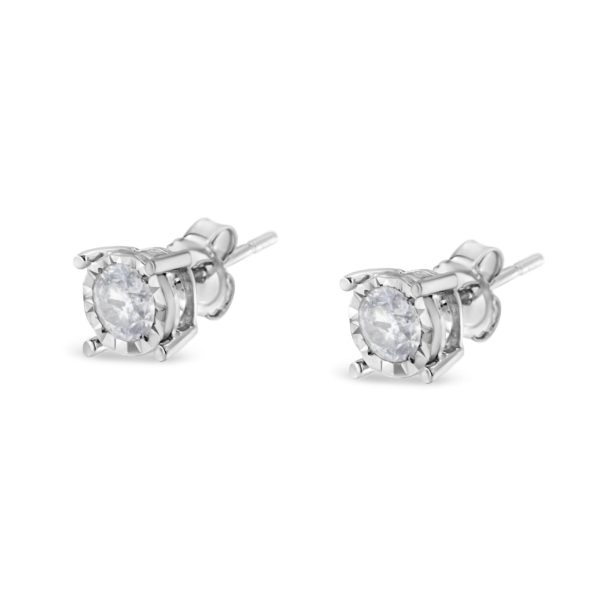 .925 Sterling Silver 1/2 Cttw Near Colorless Round Brilliant-Cut Diamond Miracle-Set Stud Earrings H-I Color, I2-I3 Clarity on sale at MyriadMart
