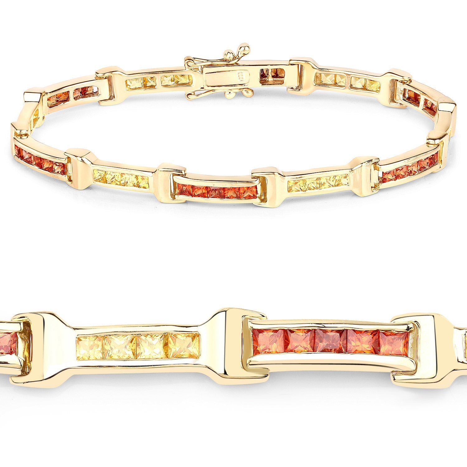 6.48 Carat Genuine Orange Sapphire and Yellow Sapphire .925 Sterling Silver Bracelet on sale at MyriadMart