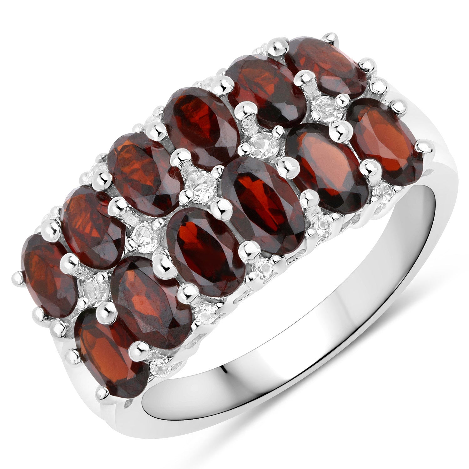 3.52 Carat Genuine Garnet and White Topaz .925 Sterling Silver Ring on sale at MyriadMart