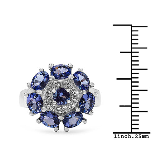 2.58 Carat Genuine Tanzanite & White Topaz .925 Sterling Silver Ring on sale at MyriadMart