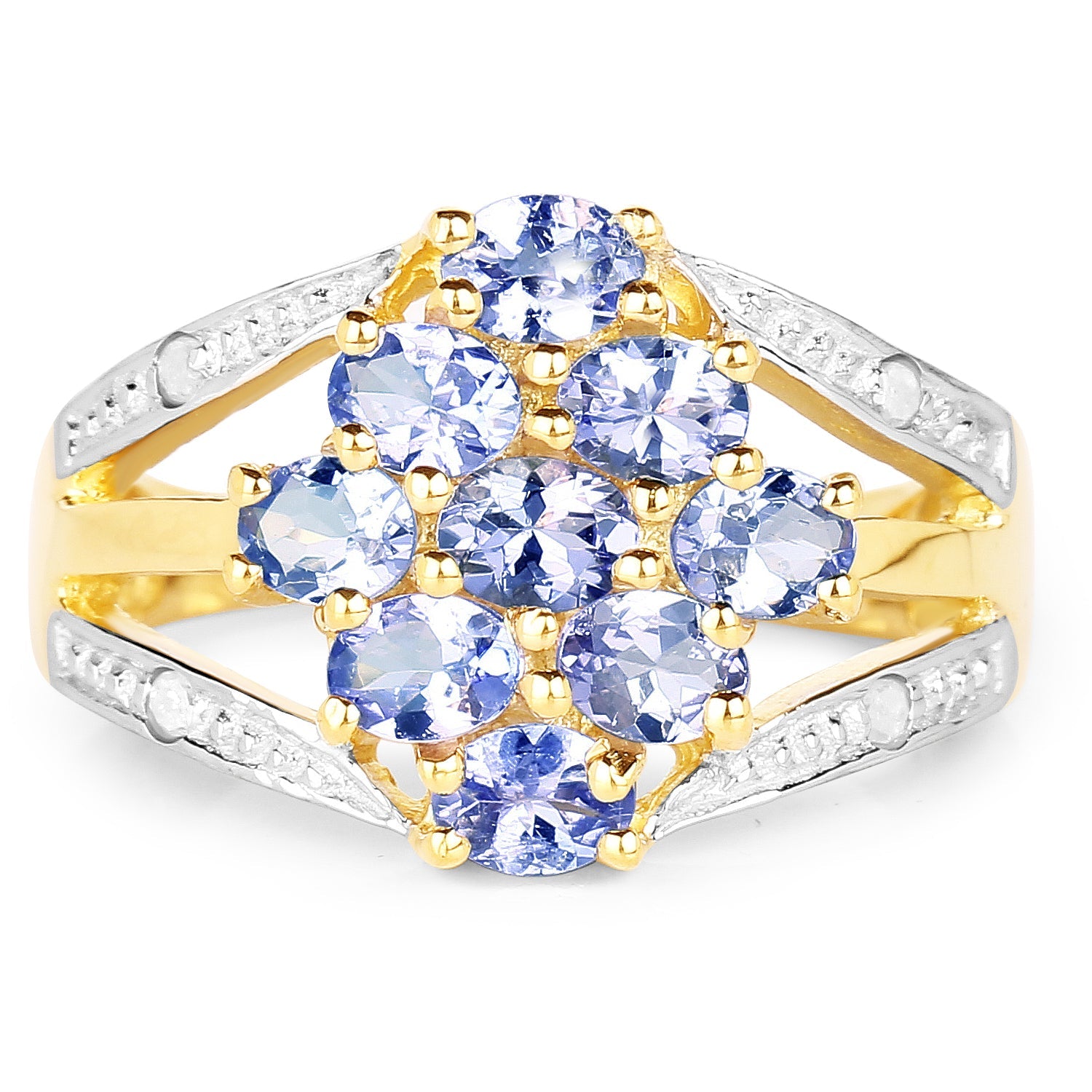 14K Yellow Gold Plated 1.59 Carat Genuine Tanzanite and White Topaz .925 Sterling Silver Ring on sale at MyriadMart