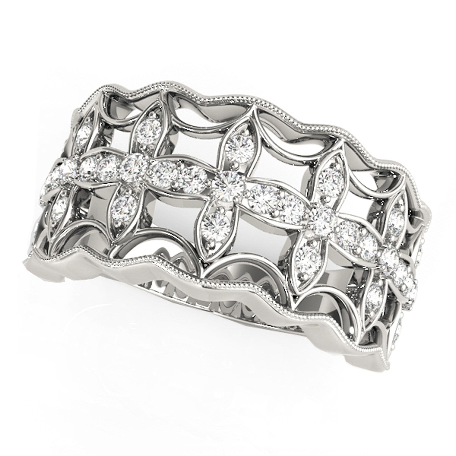 Diamond Studded Four Leaf Clover Motif Ring in 14k White Gold 1/4 cttw on sale at MyriadMart