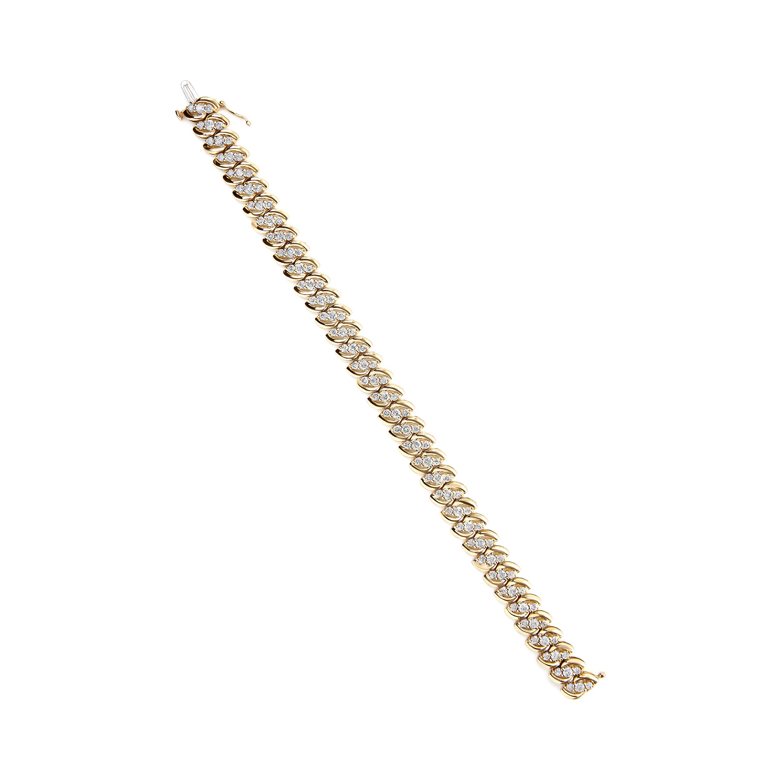 10K Yellow Gold 5.0 Cttw Diamond Double Row S-Link Cuban Bracelet J-K Color, I2-I3 Clarity - 7.25" Inches on sale at MyriadMart