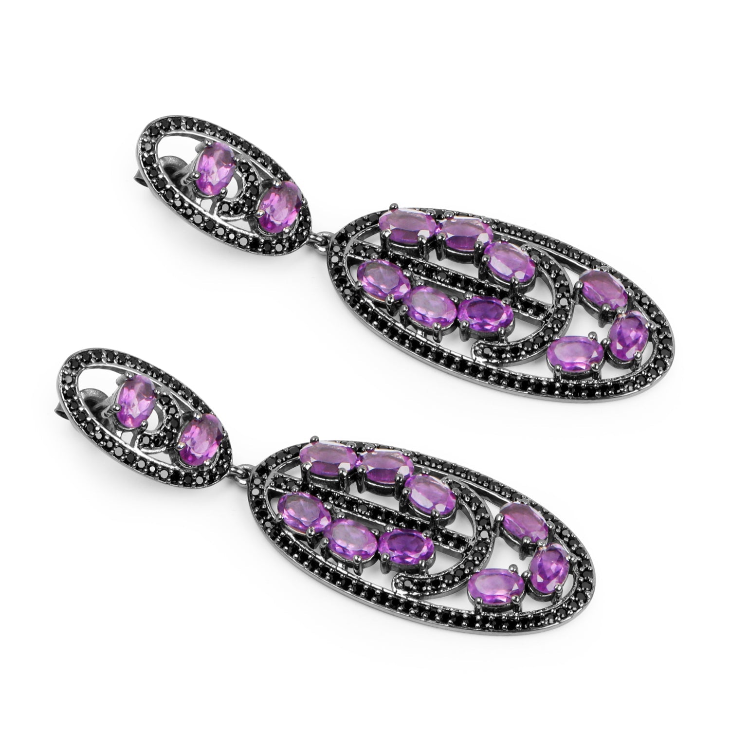 12.45 Carat Genuine Amethyst and Black Spinel .925 Sterling Silver Earrings on sale at MyriadMart
