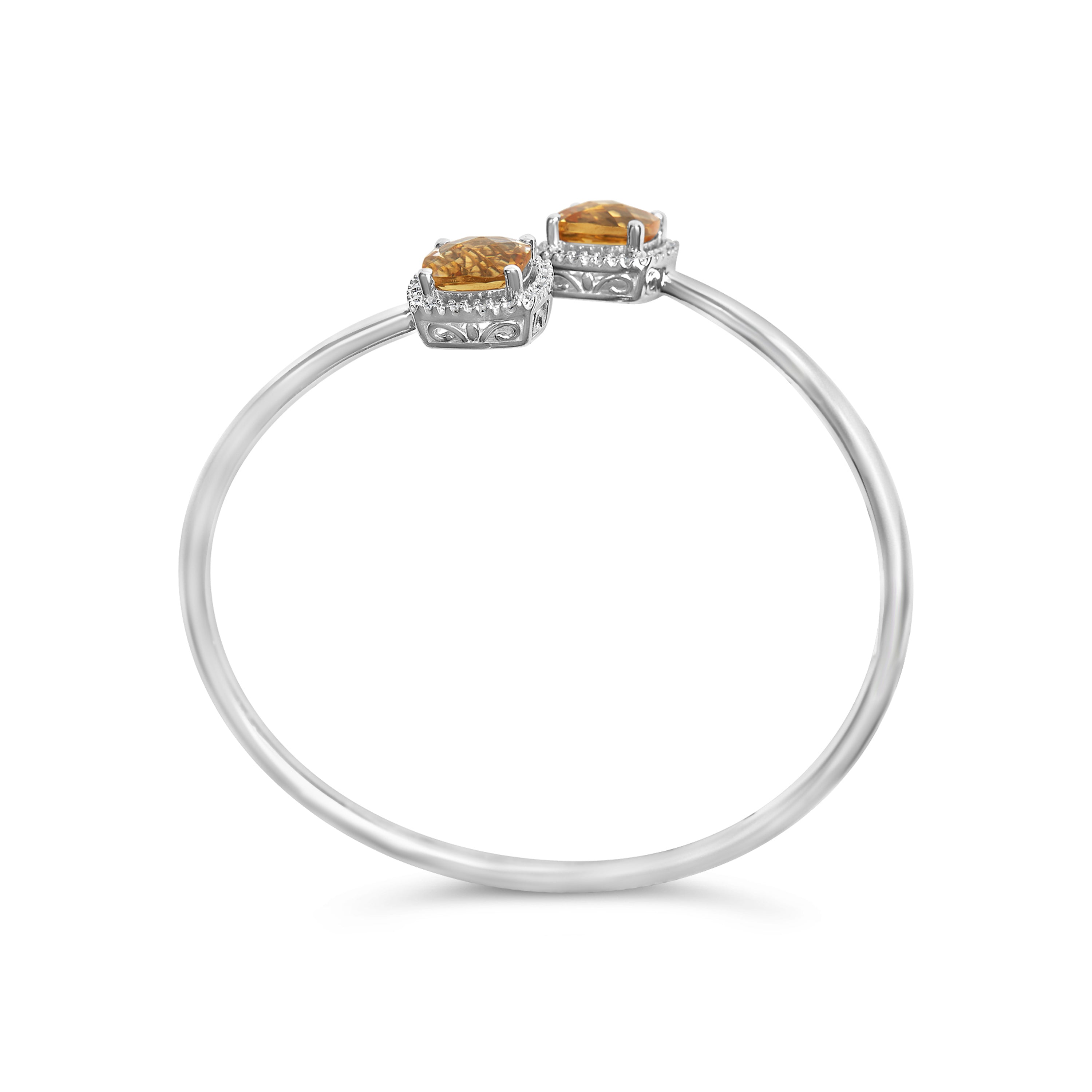 .925 Sterling Silver 8mm Cushion Cut Yellow Citrine Gemstone and Diamond Accent Split Bypass Bangle Bracelet H-I Color, SI1-SI2 Clarity - Fits up to 7.75" Inches on sale at MyriadMart