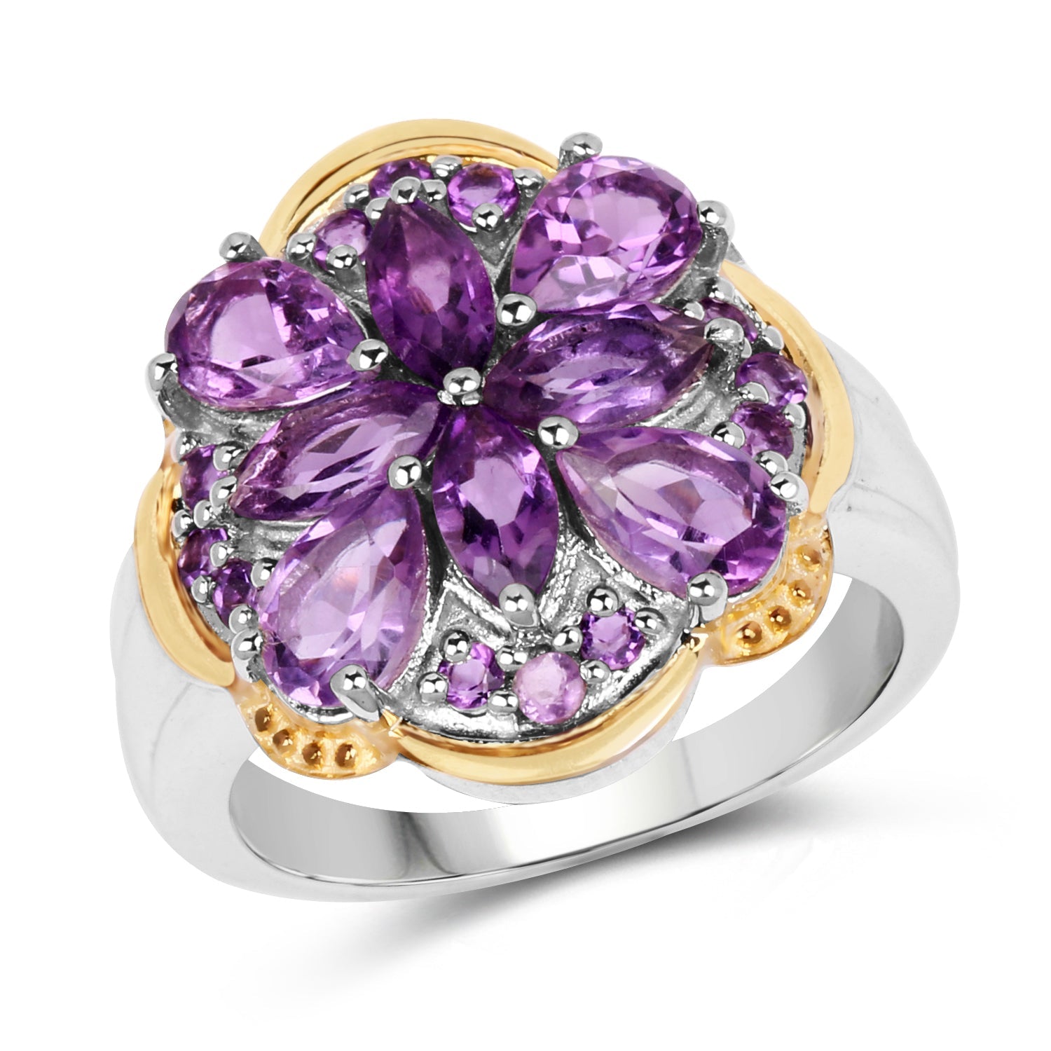Two Tone Plated 2.66 Carat Genuine Amethyst .925 Sterling Silver Ring on sale at MyriadMart