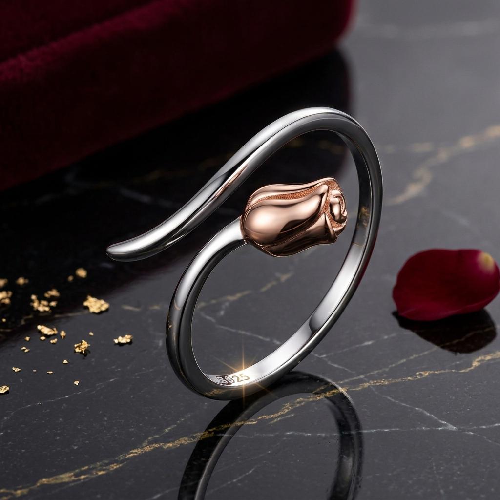 925 Sterling Silver Ring with Rose Gold and Platinum Plating, 0.4*0.6cm for Women on sale at MyriadMart