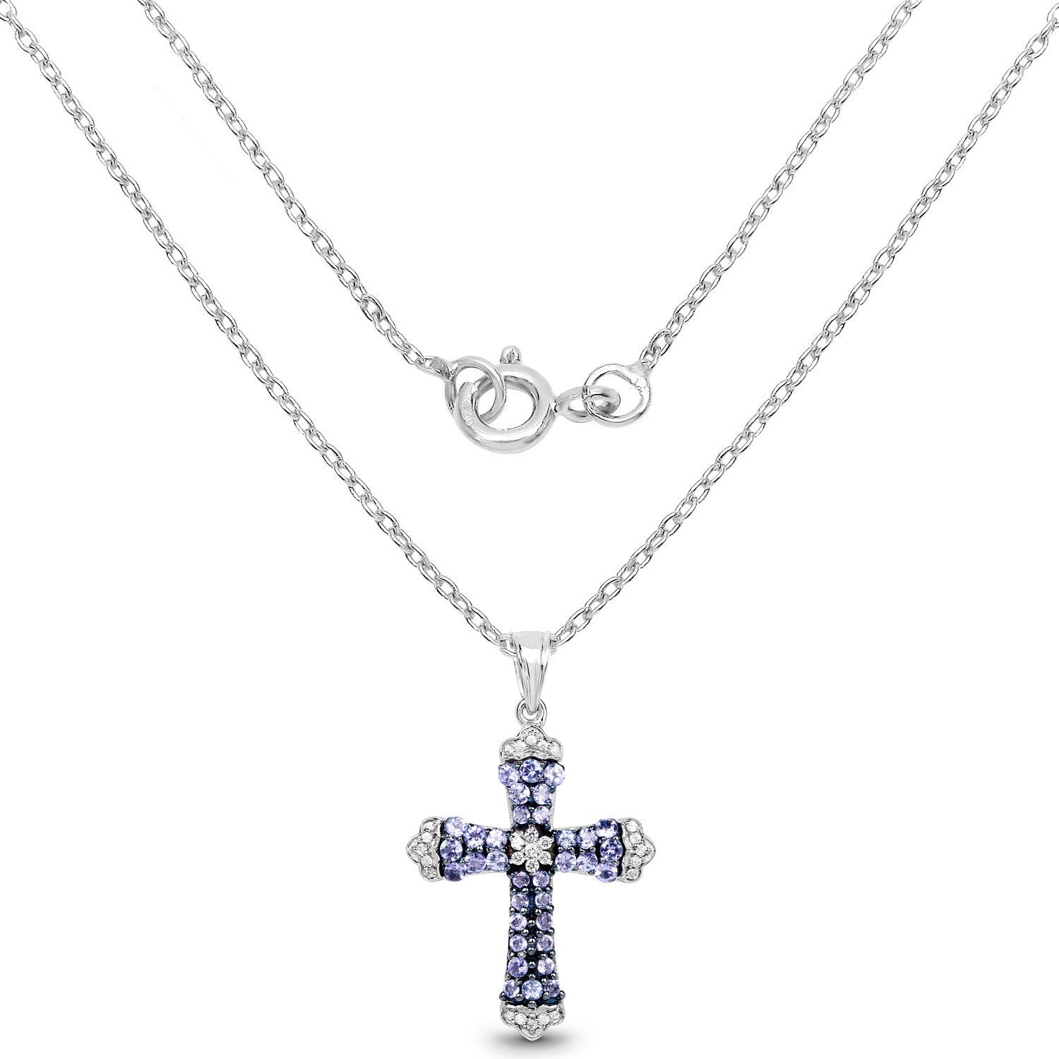 1.84 Carat Genuine Tanzanite and White Zircon .925 Sterling Silver Pendant on sale at MyriadMart