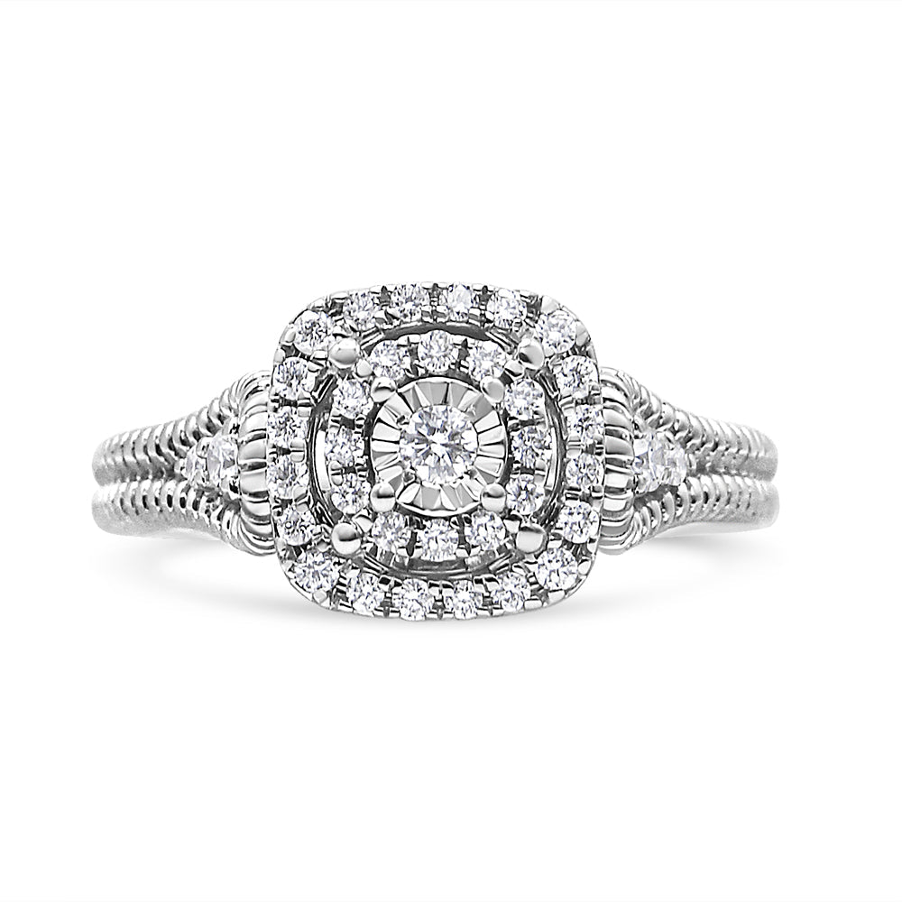 .925 Sterling Silver 1/3 Cttw Miracle Set Round-Cut Diamond Cocktail Ring H-I Color, I1-I2 Clarity - Size 7 on sale at MyriadMart