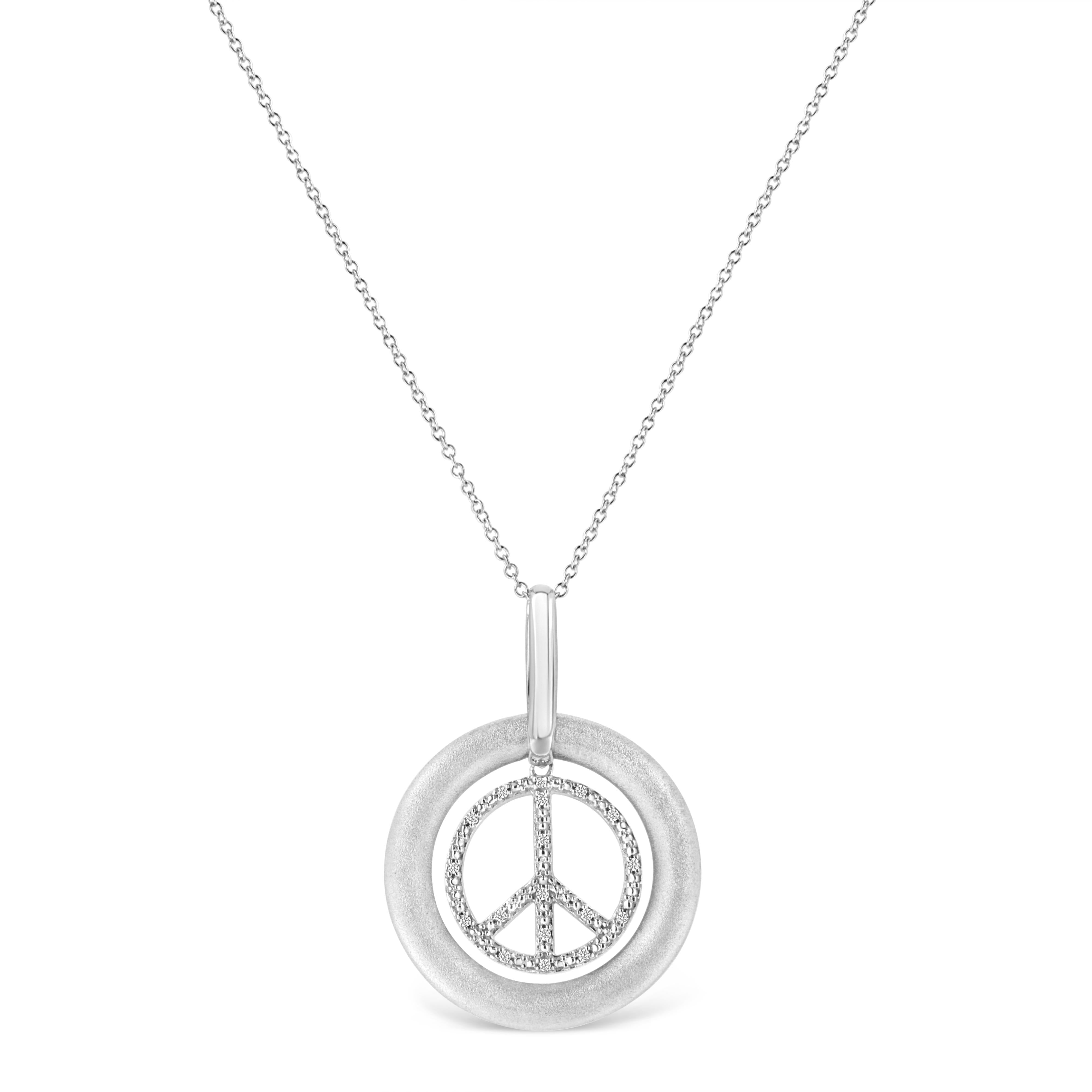Matte Finish .925 Sterling Silver Diamond Accent Dancing Peace Sign 18" Pendant Necklace I-J Color, I1-I2 Clarity on sale at MyriadMart