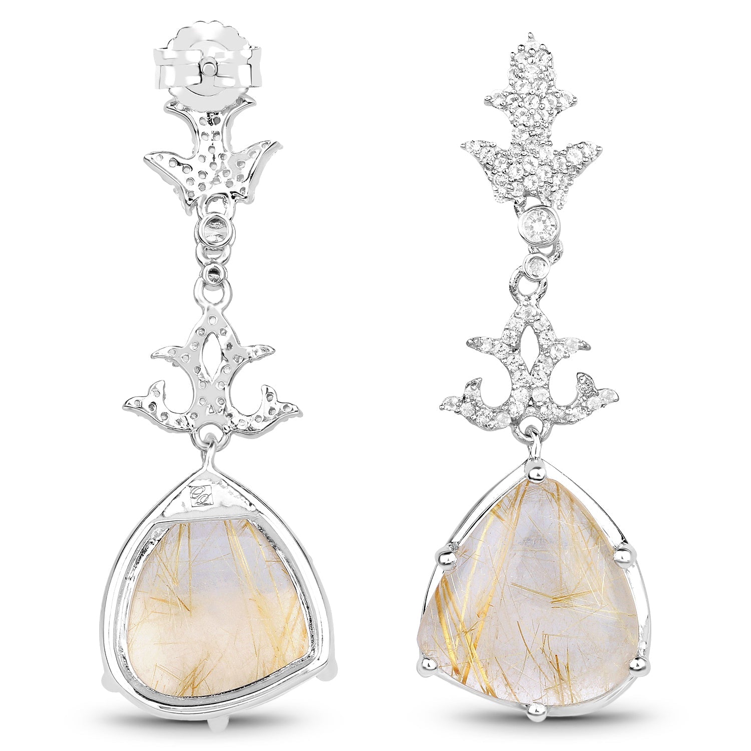15.97 Carat Genuine Golden Rutile And White Topaz .925 Sterling Silver Earrings on sale at MyriadMart