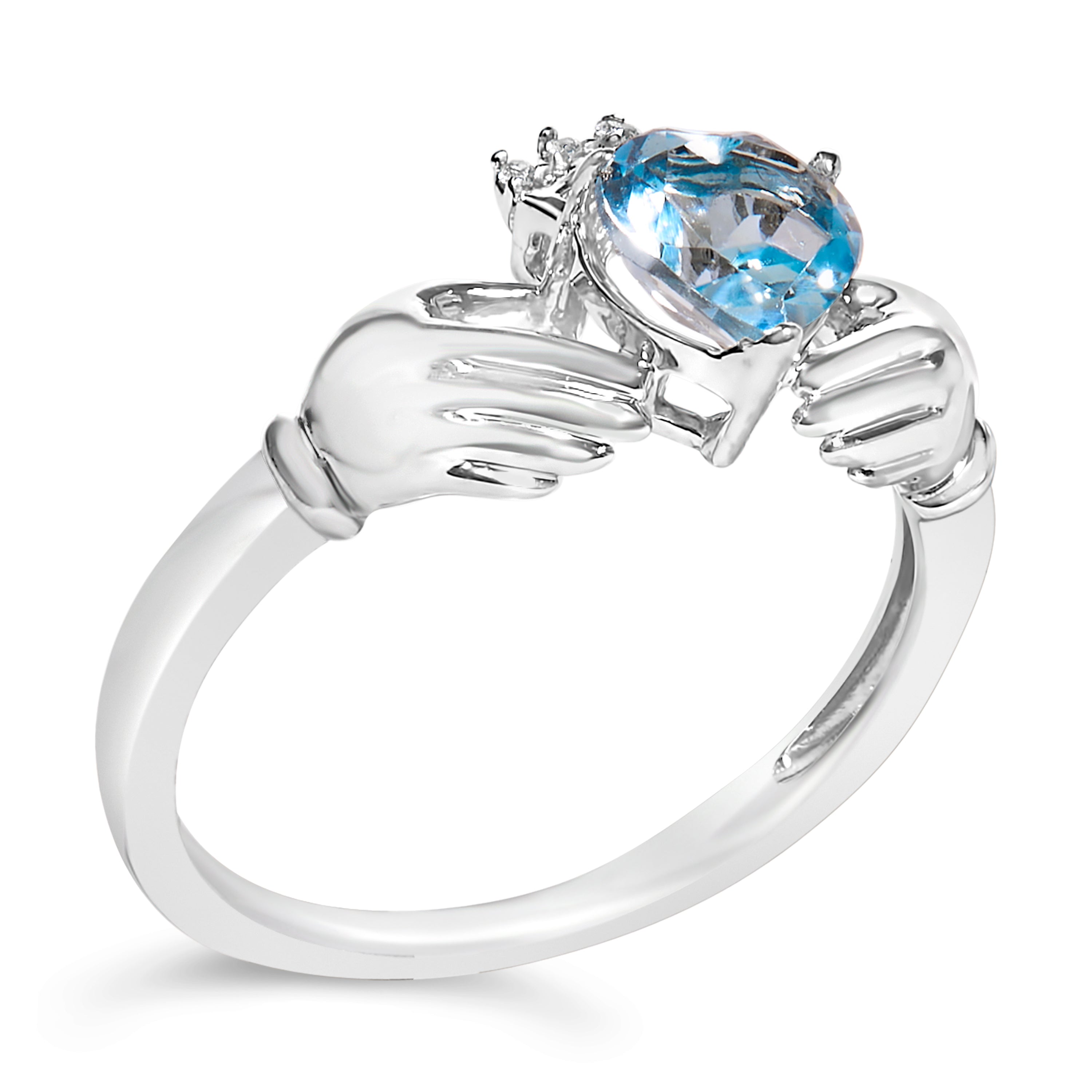 Sterling Silver Blue Topaz Heart Claddagh Ring on sale at MyriadMart