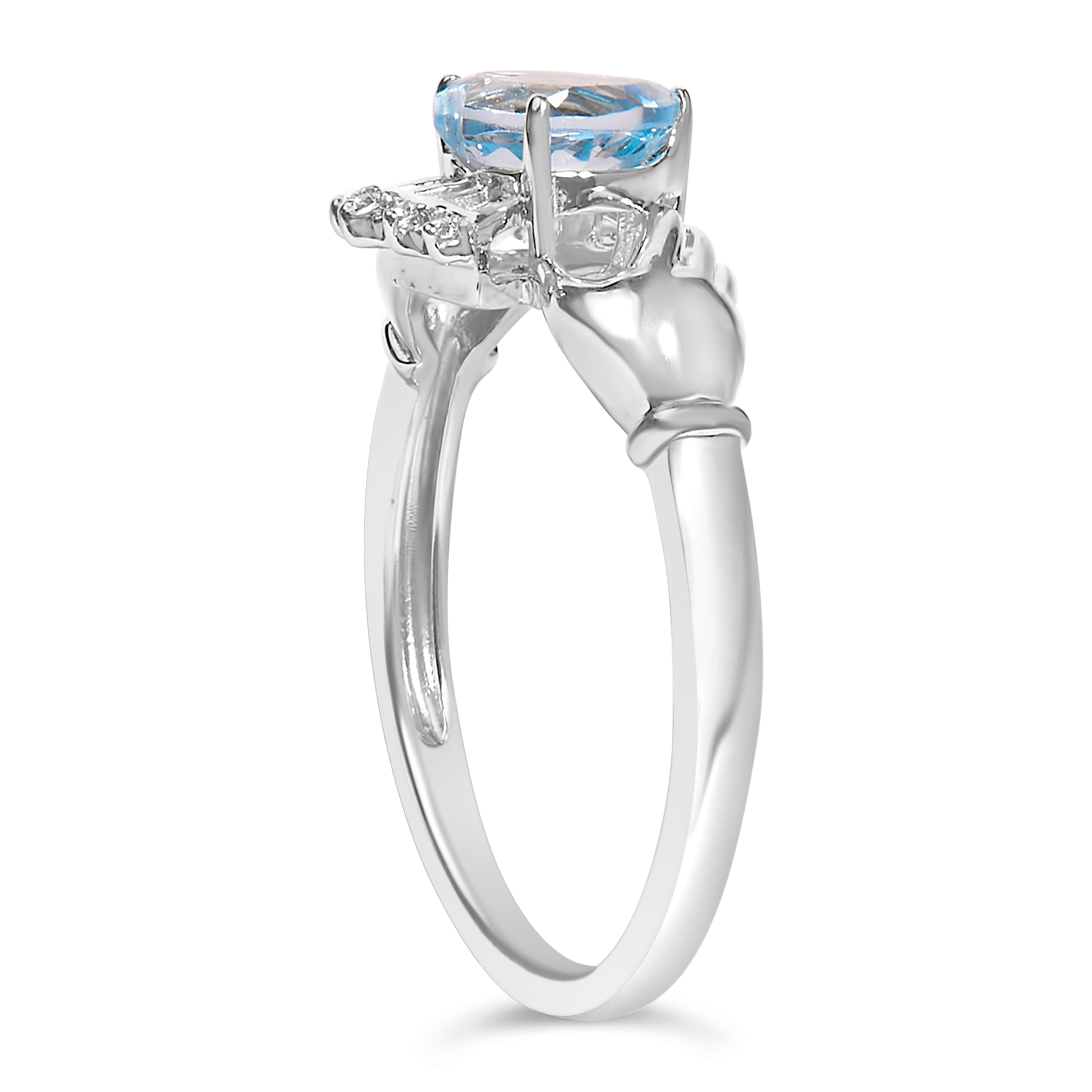 Sterling Silver Blue Topaz Heart Claddagh Ring on sale at MyriadMart