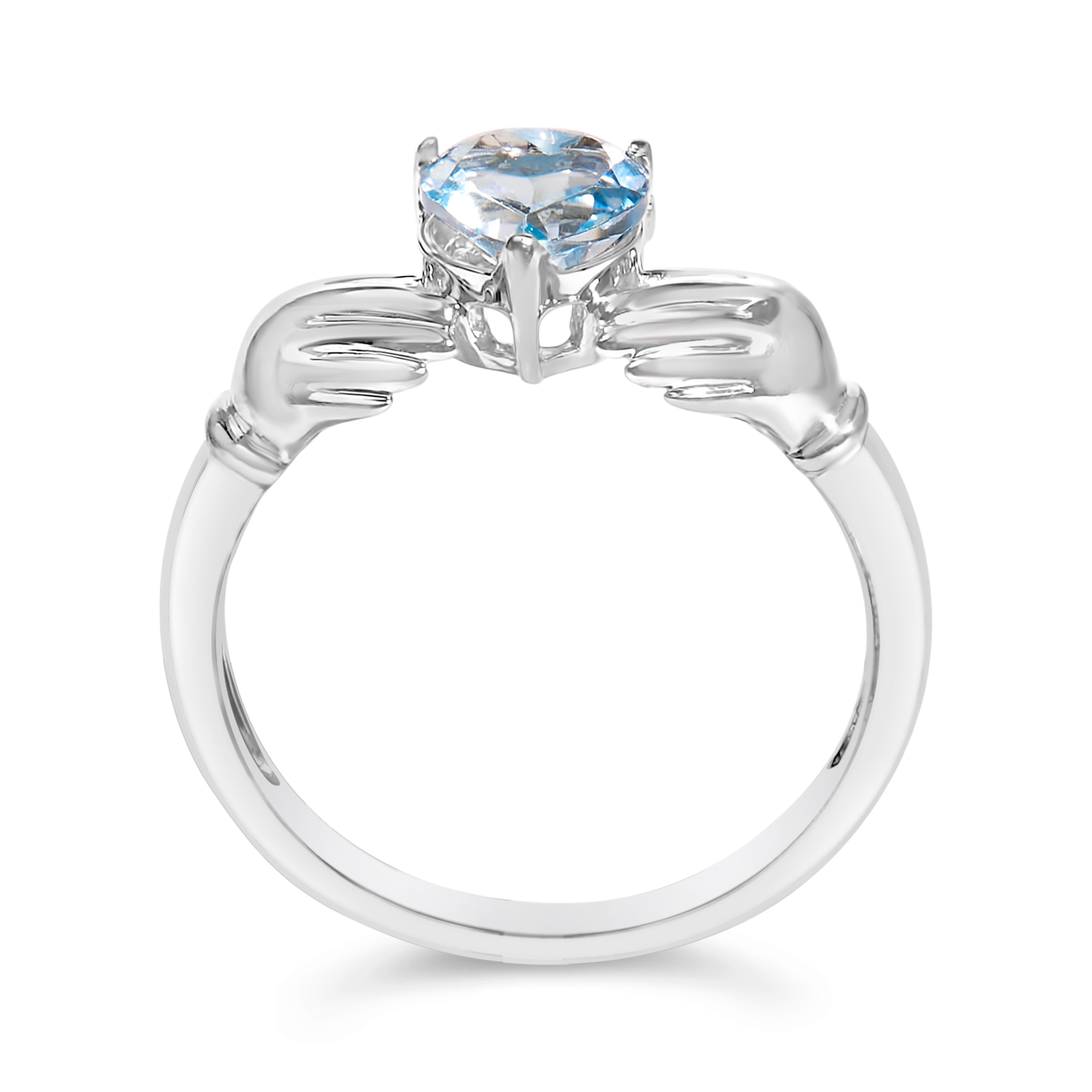 Sterling Silver Blue Topaz Heart Claddagh Ring on sale at MyriadMart