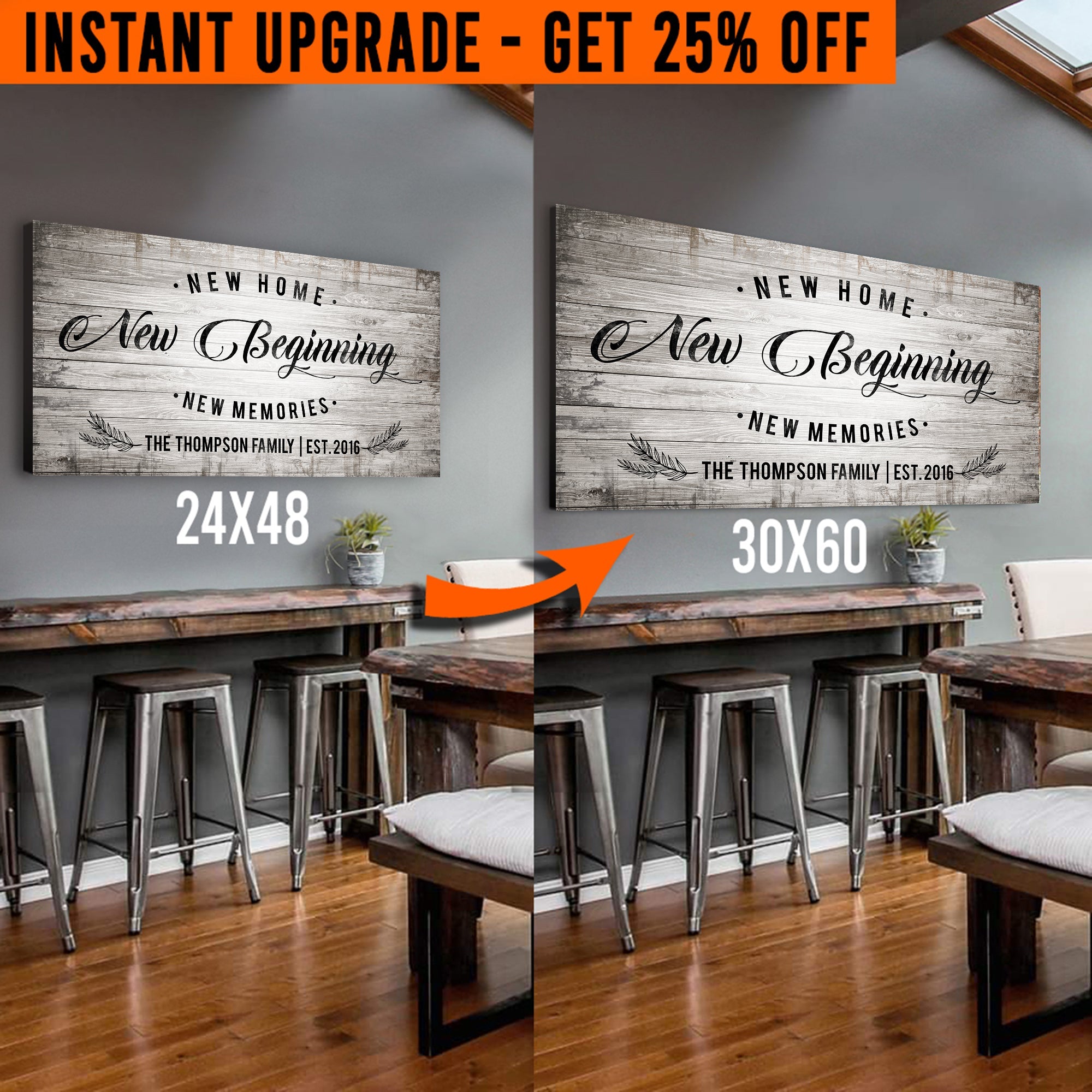 Upgrade Your 48x24 Inches 'New Home' Style 3 Canvas To 60x30 Inches on sale at MyriadMart