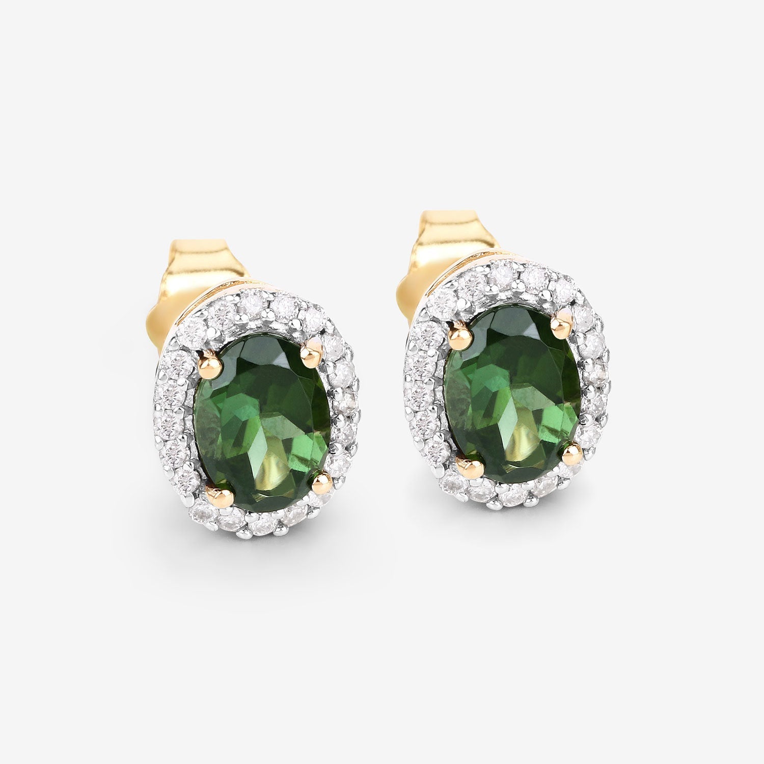 1.92 Carat Genuine Green Tourmaline and White Diamond 14K Yellow Gold Earrings on sale at MyriadMart