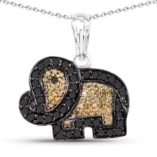 0.89 Carat Genuine Black Diamond and Yellow Diamond .925 Sterling Silver Pendant on sale at MyriadMart