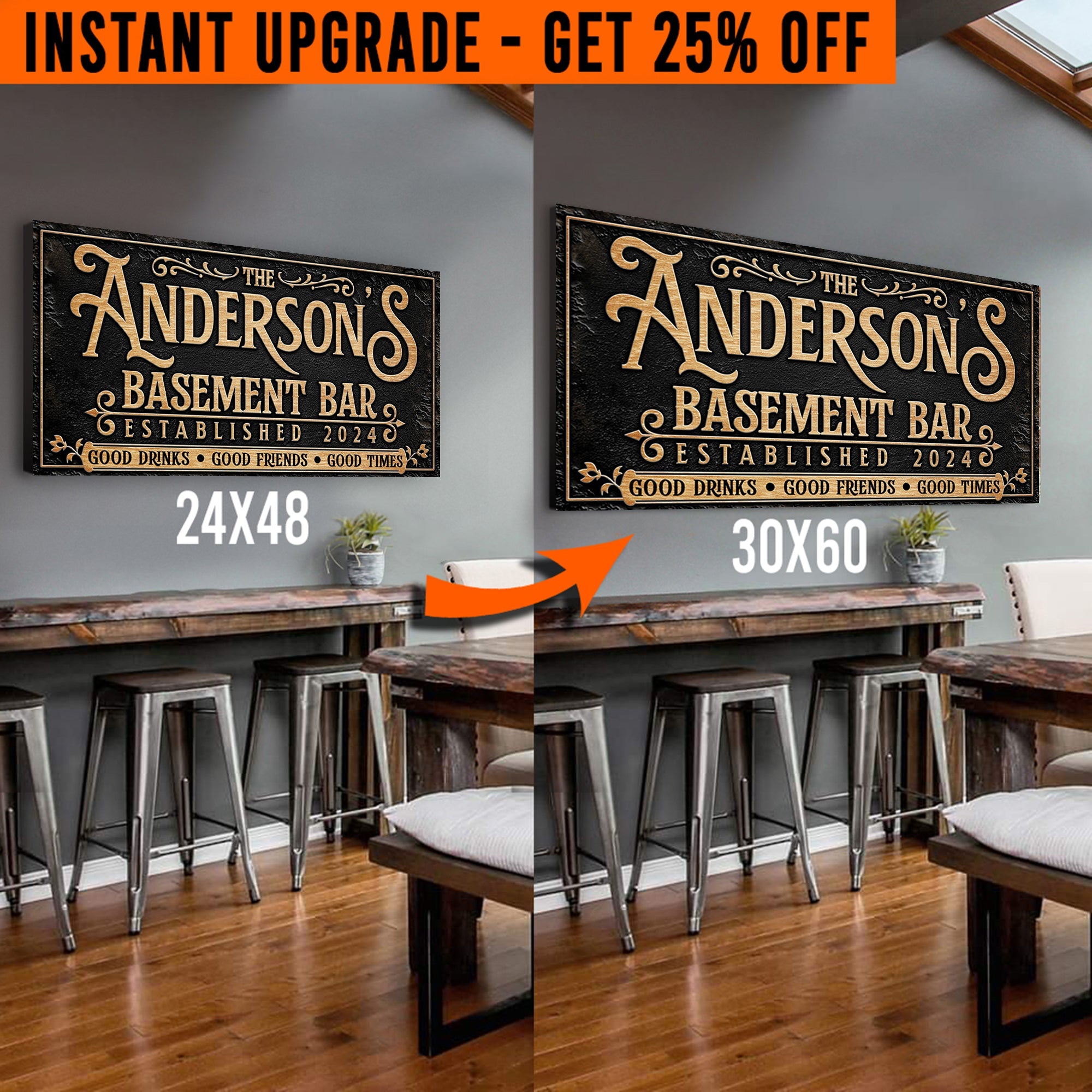 Upgrade Your 48x24 Inches 'Custom Basement Bar' Style 1 Canvas To 60x30 Inches on sale at MyriadMart