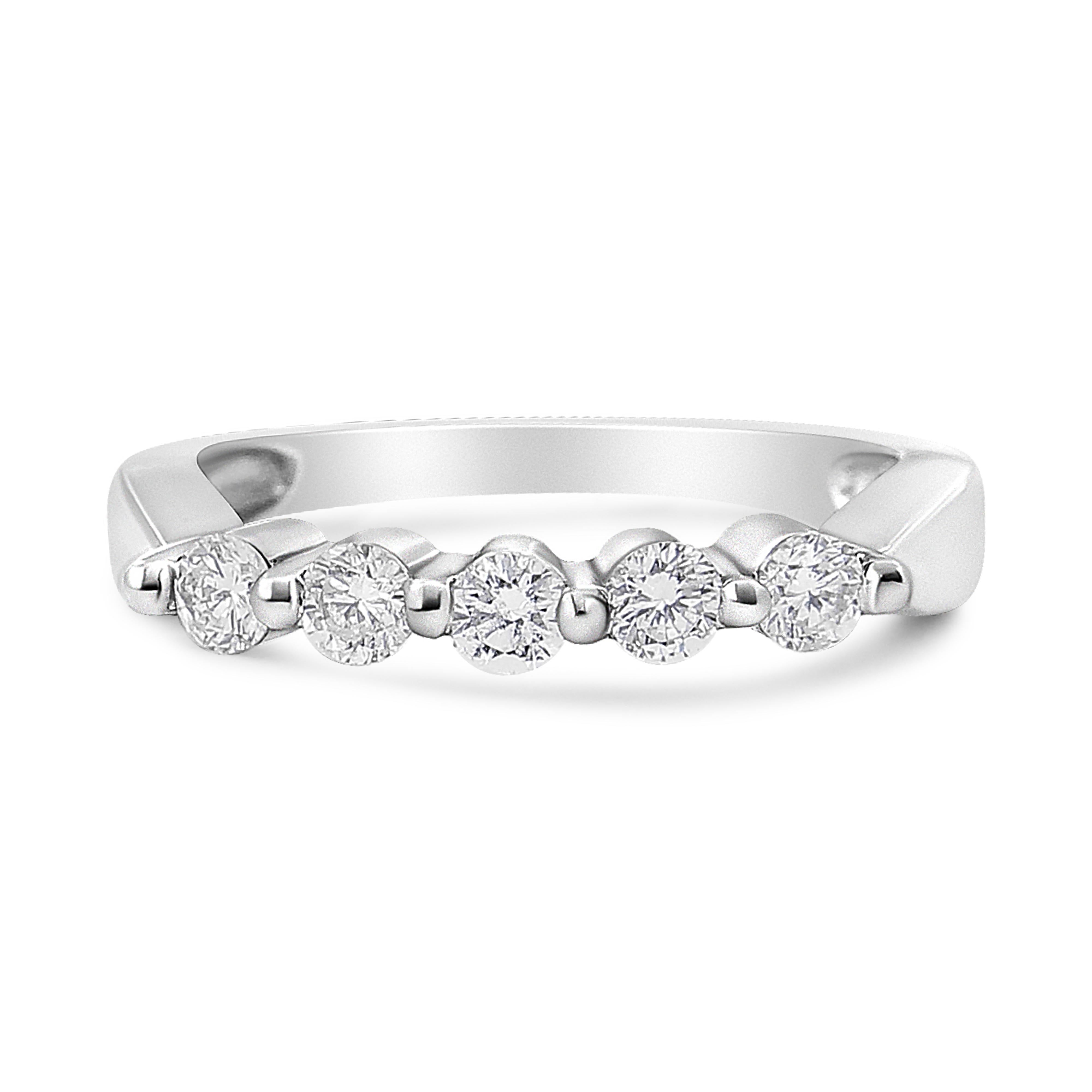14K White Gold 1/2 Cttw Round-Cut 5-Stone Diamond Ring H-I Color, SI1-SI2 Clarity Size 7 on sale at MyriadMart