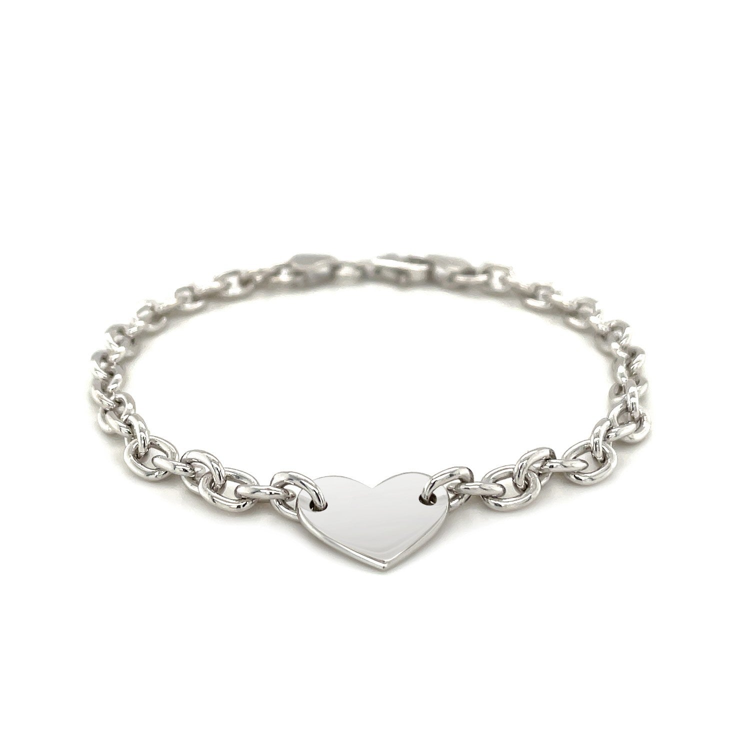Sterling Silver Rhodium Plated Chain Bracelet with a Flat Heart Station on sale at MyriadMart