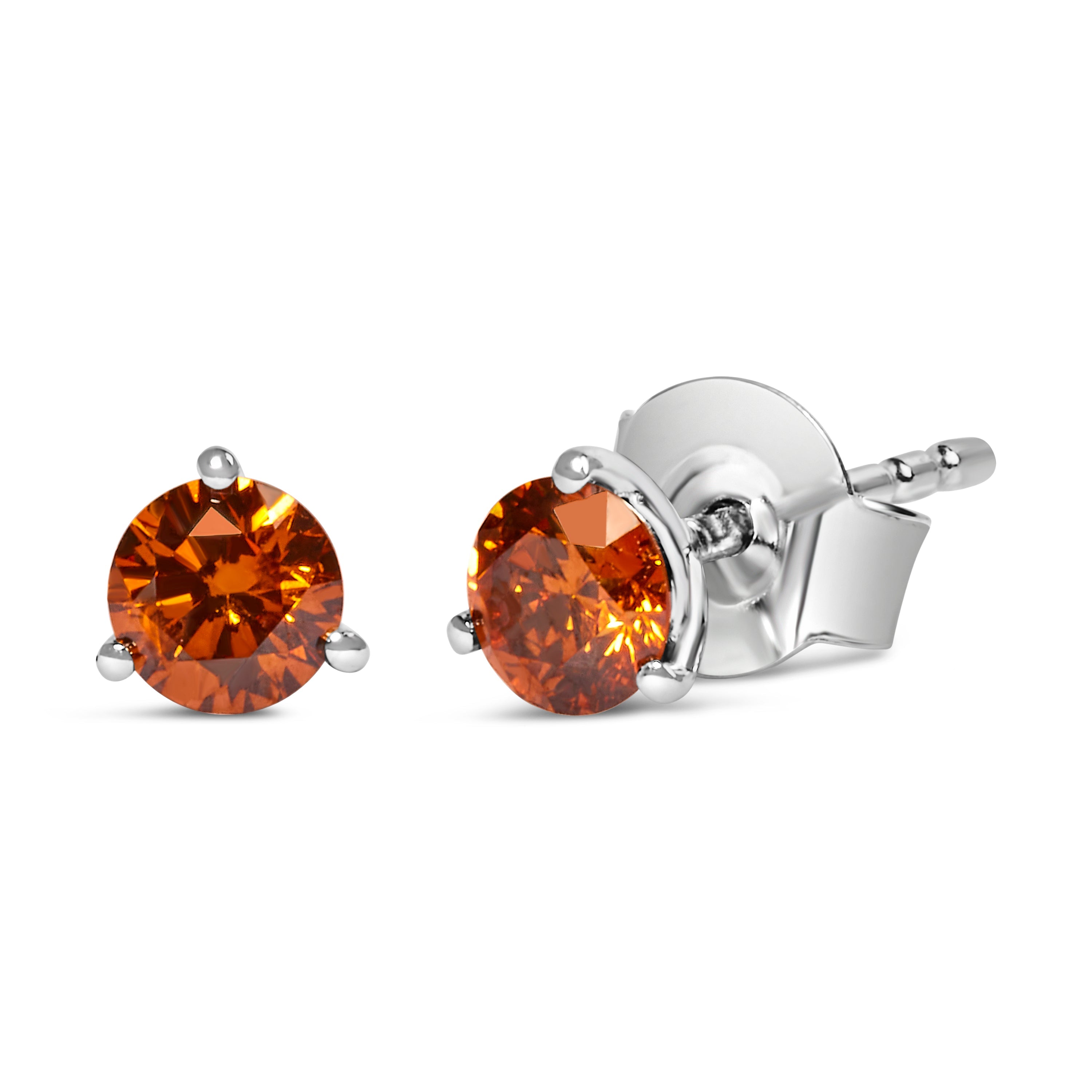 14K White Gold 1/2 Cttw Lab-Grown Round Brilliant-Cut Orange Diamond Classic 3-Prong Martini set Stud Earrings Orange Color, VS1-VS2 Clarity on sale at MyriadMart