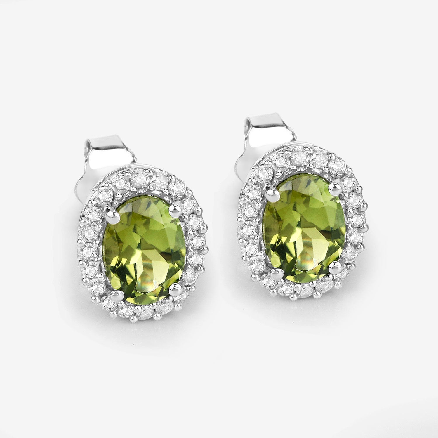 1.92 Carat Genuine Green Tourmaline and White Diamond 14K White Gold Earrings on sale at MyriadMart