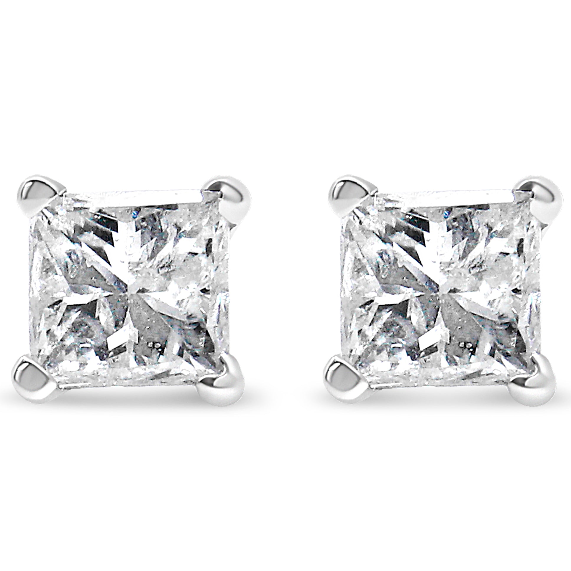 14K White Gold 1.00 Cttw Princess-Cut Square Near Colorless Diamond Classic 4-Prong Solitaire Stud Earrings G-H Color, SI1-SI2 Clarity on sale at MyriadMart
