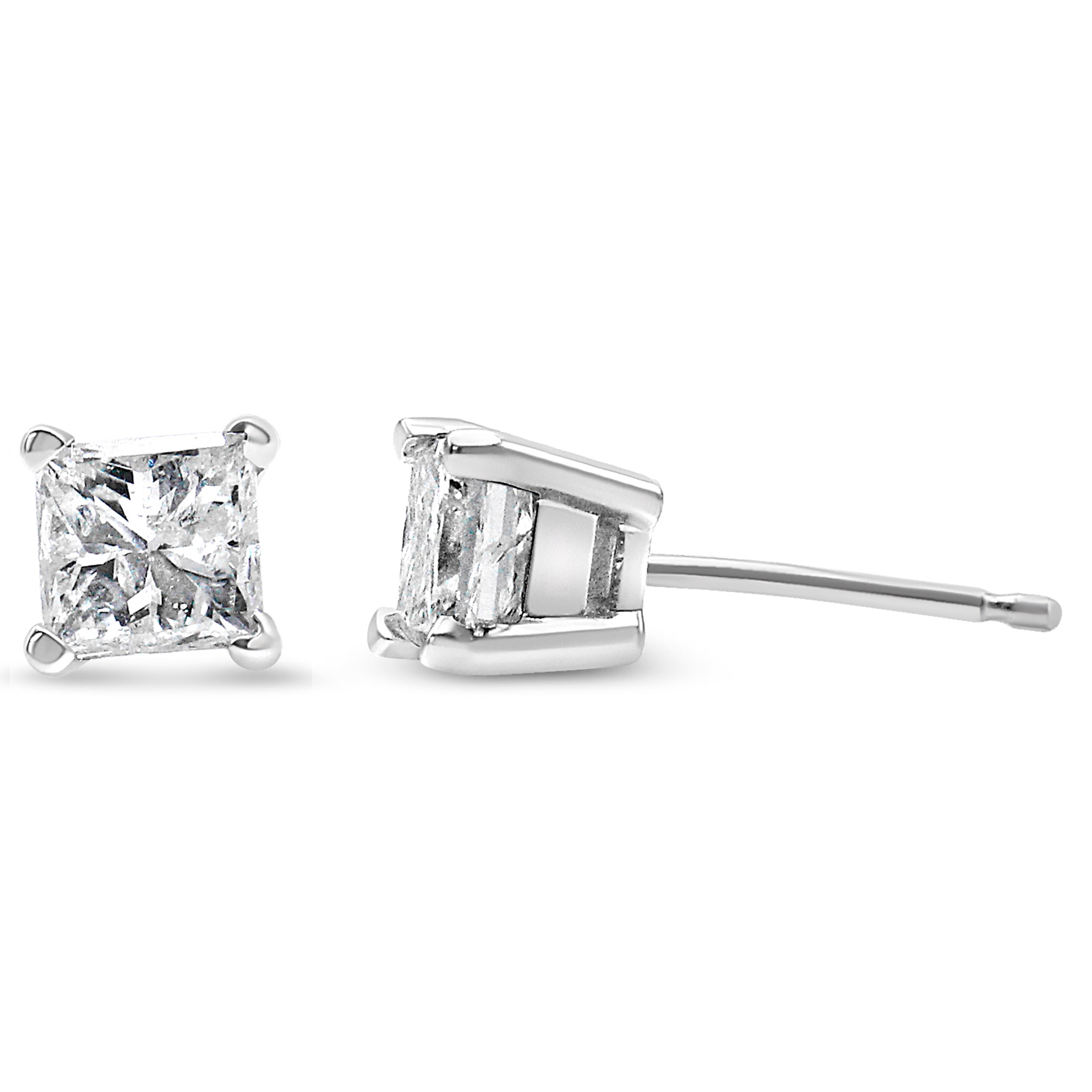 14K White Gold 1.00 Cttw Princess-Cut Square Near Colorless Diamond Classic 4-Prong Solitaire Stud Earrings G-H Color, SI1-SI2 Clarity on sale at MyriadMart