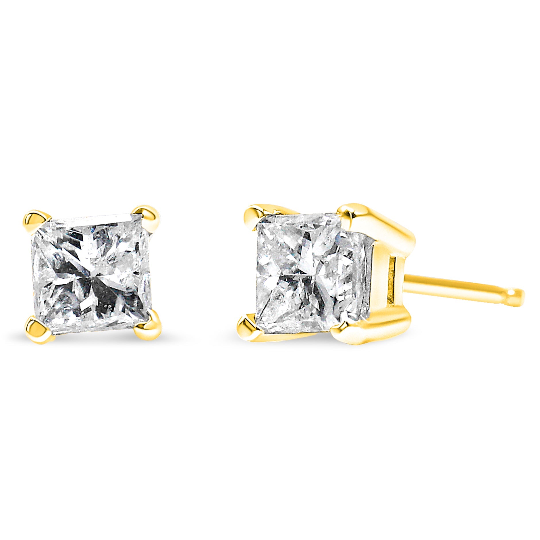 14K Yellow Gold 1/5 Cttw Princess-Cut Square Near Colorless Diamond Classic 4-Prong Solitaire Stud Earrings I-J Color, I2-I3 Clarity on sale at MyriadMart