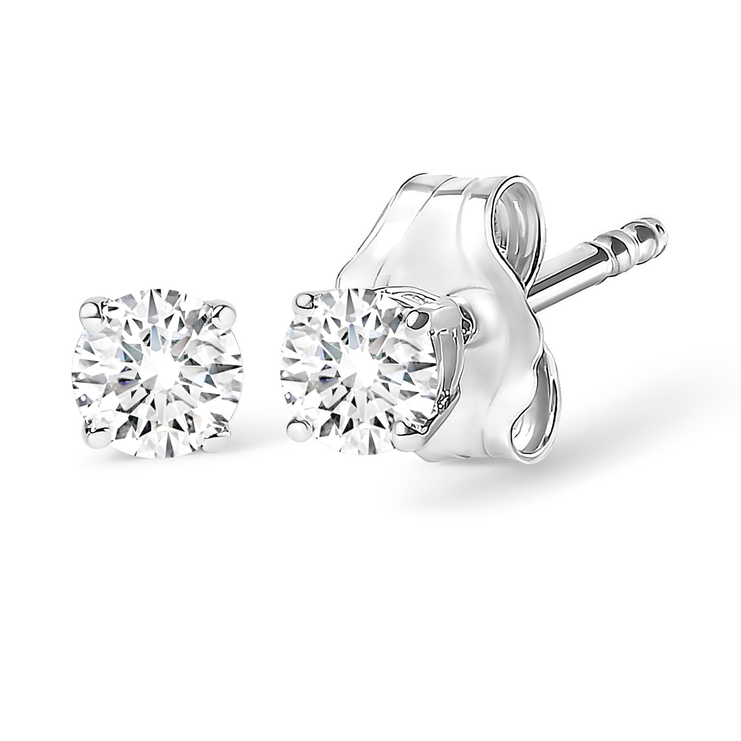 14K White Gold 1.00 Cttw Round Brilliant-Cut Near Colorless Diamond Classic 4-Prong Stud Earrings H-I Color, I1-I2 Clarity on sale at MyriadMart